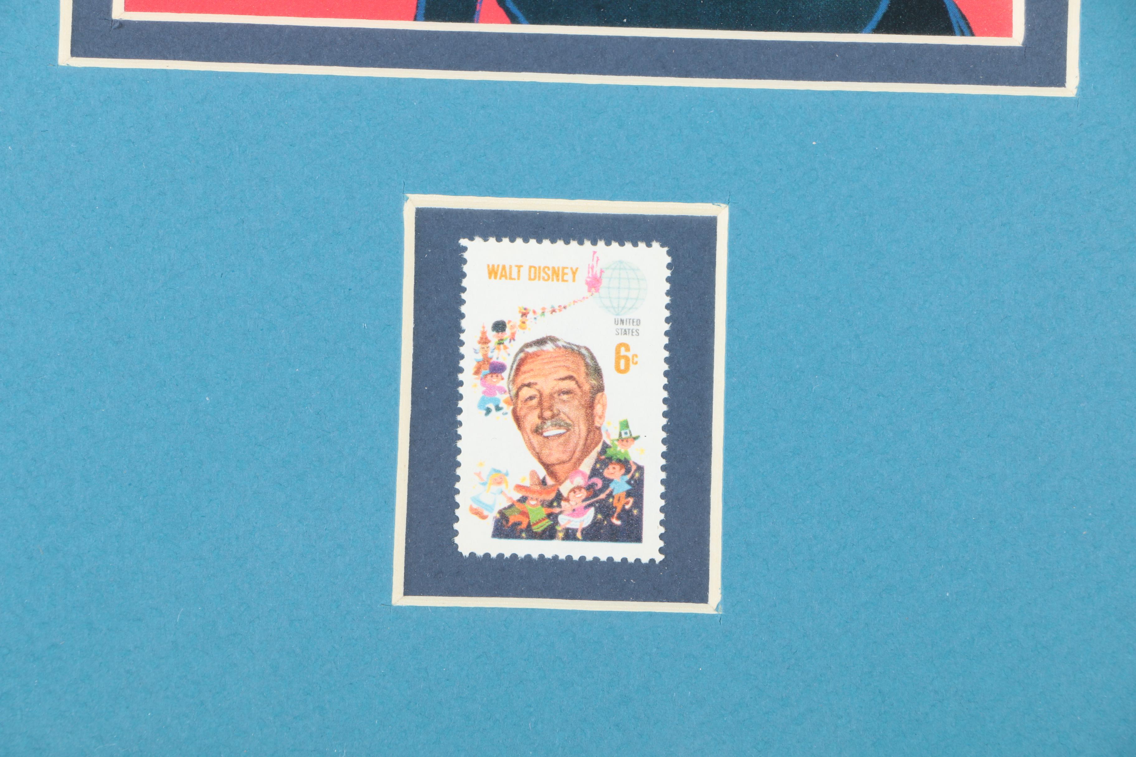 Offset Lithograph on Paper of Mickey Mouse With a Walt Disney Stamp