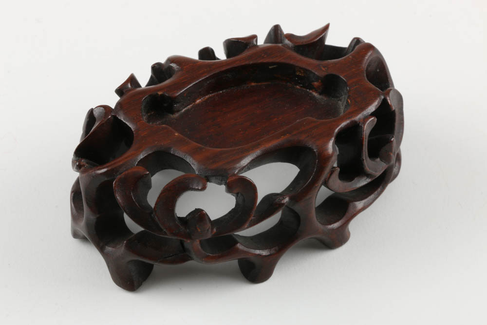 Chinese Carved Agate Chalcedony Figural Urn on Rosewood Base