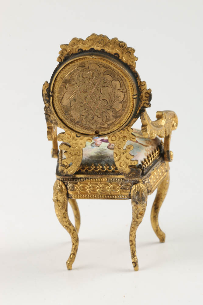 A Pair of Antique Miniature Viennese Enameled and Gilt Chairs