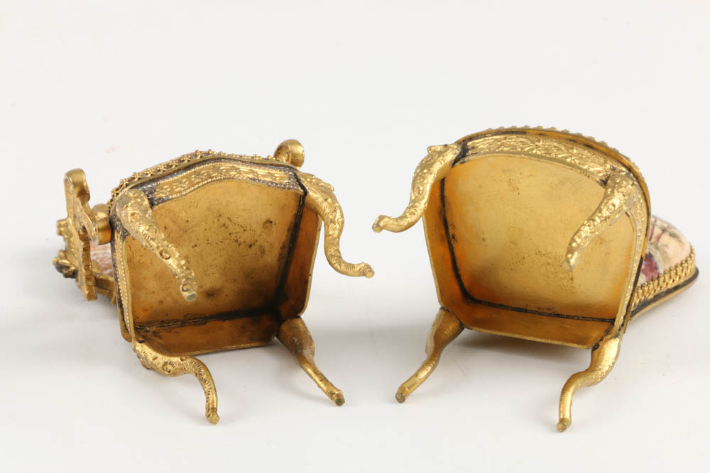 A Pair of Antique Miniature Viennese Enameled and Gilt Chairs