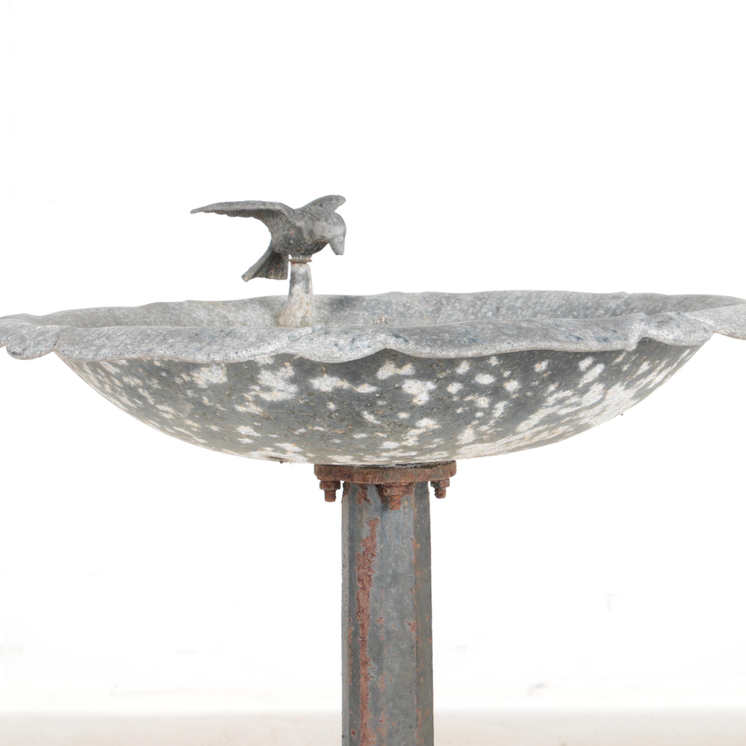 Gray Metal Garden Bird Bath