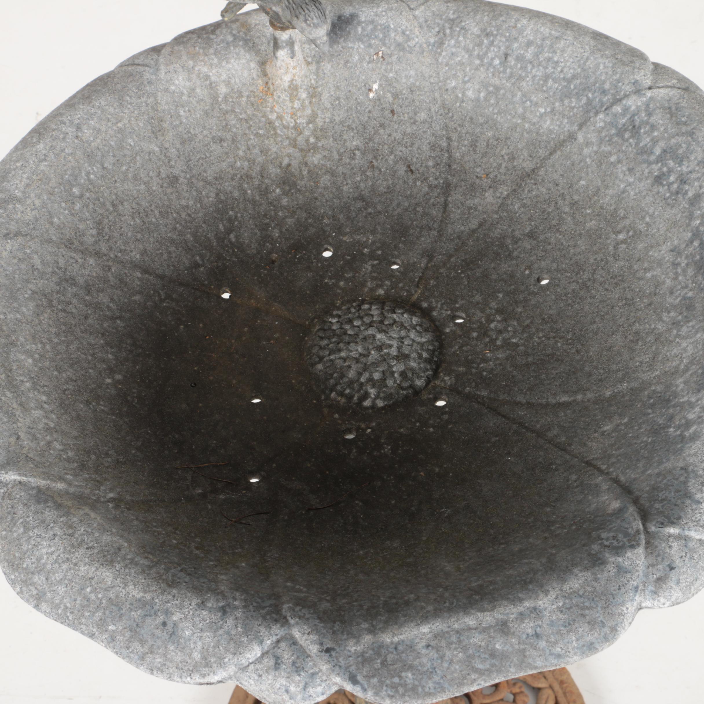 Gray Metal Garden Bird Bath