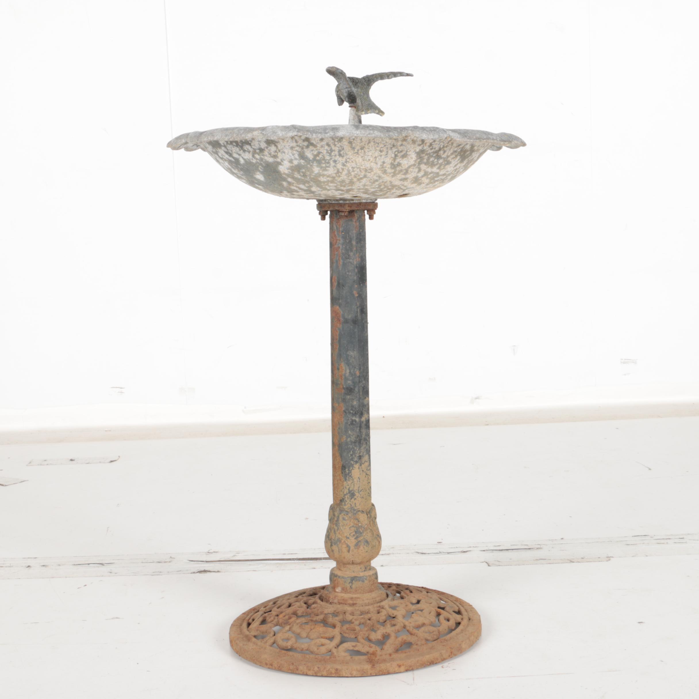 Gray Metal Garden Bird Bath