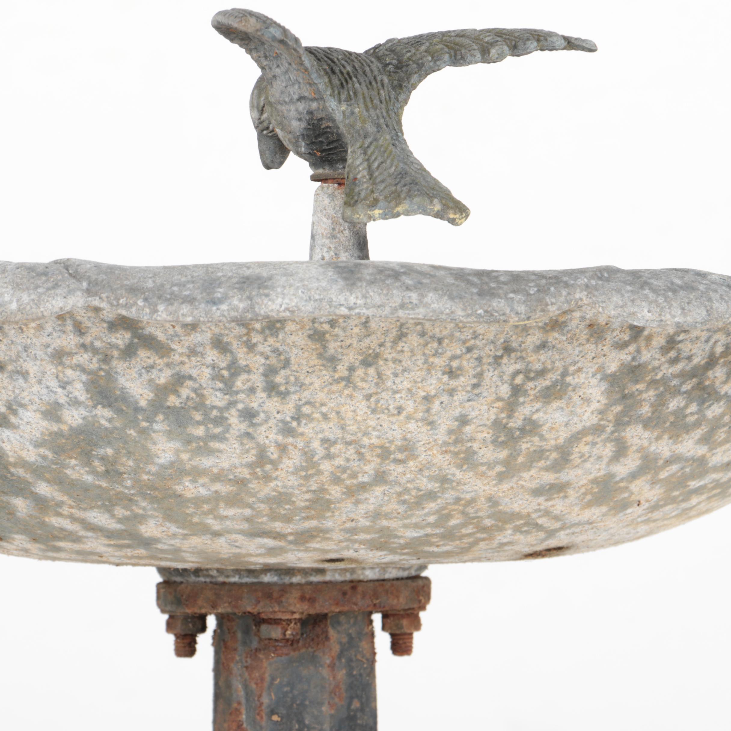 Gray Metal Garden Bird Bath
