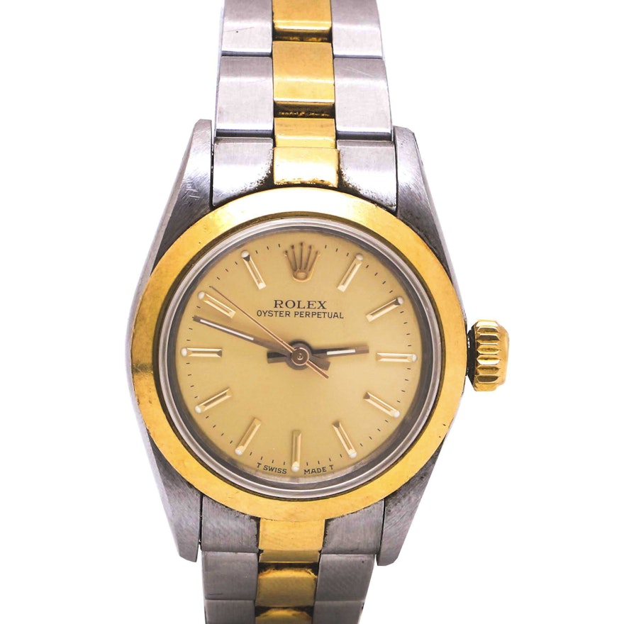 Rolex Oyster Perpetual 18K Yellow Gold and Stainless Steel Wristwatch