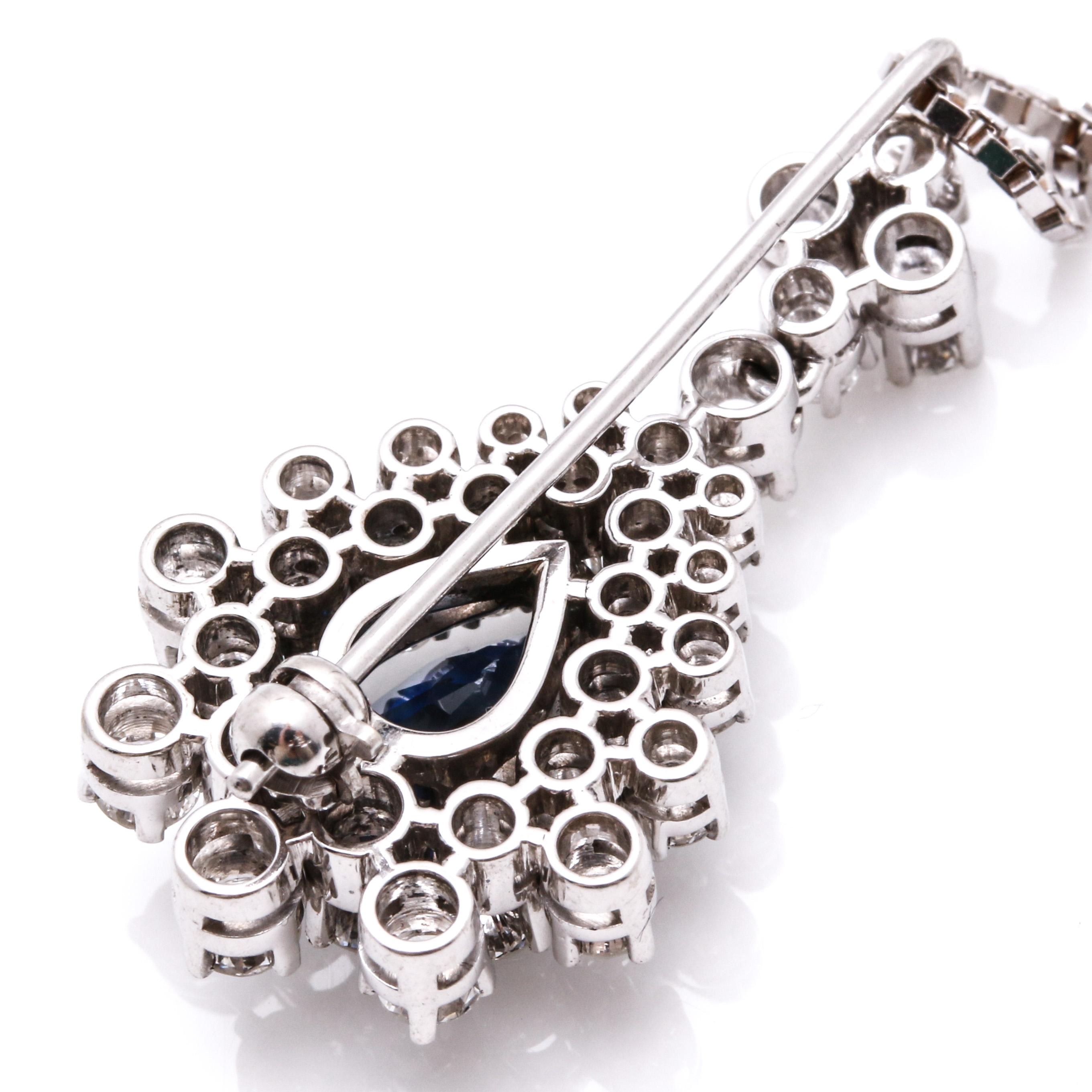 18K White Gold 1.97 CT Sapphire and 1.75 CTW Diamond Pendant Brooch with 14K White Gold Box Chain