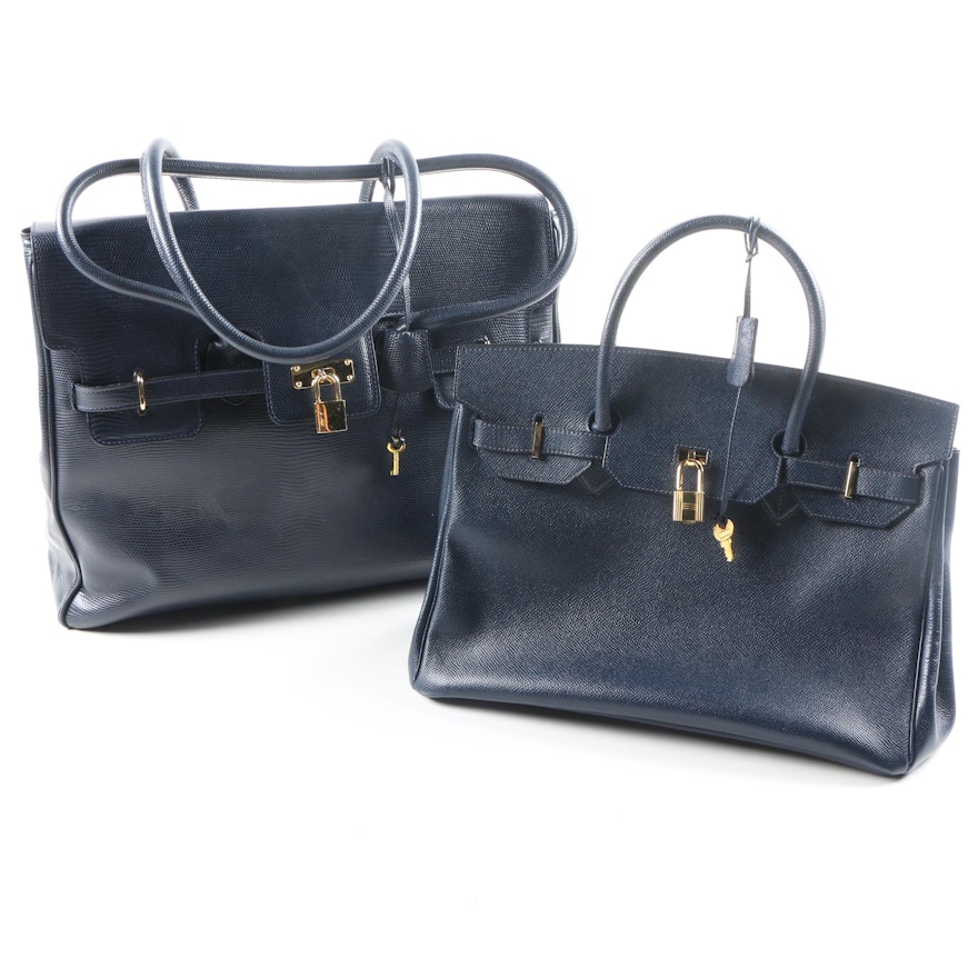 C. deSwan French Embossed Leather Handbag and Navy Blue Handbag