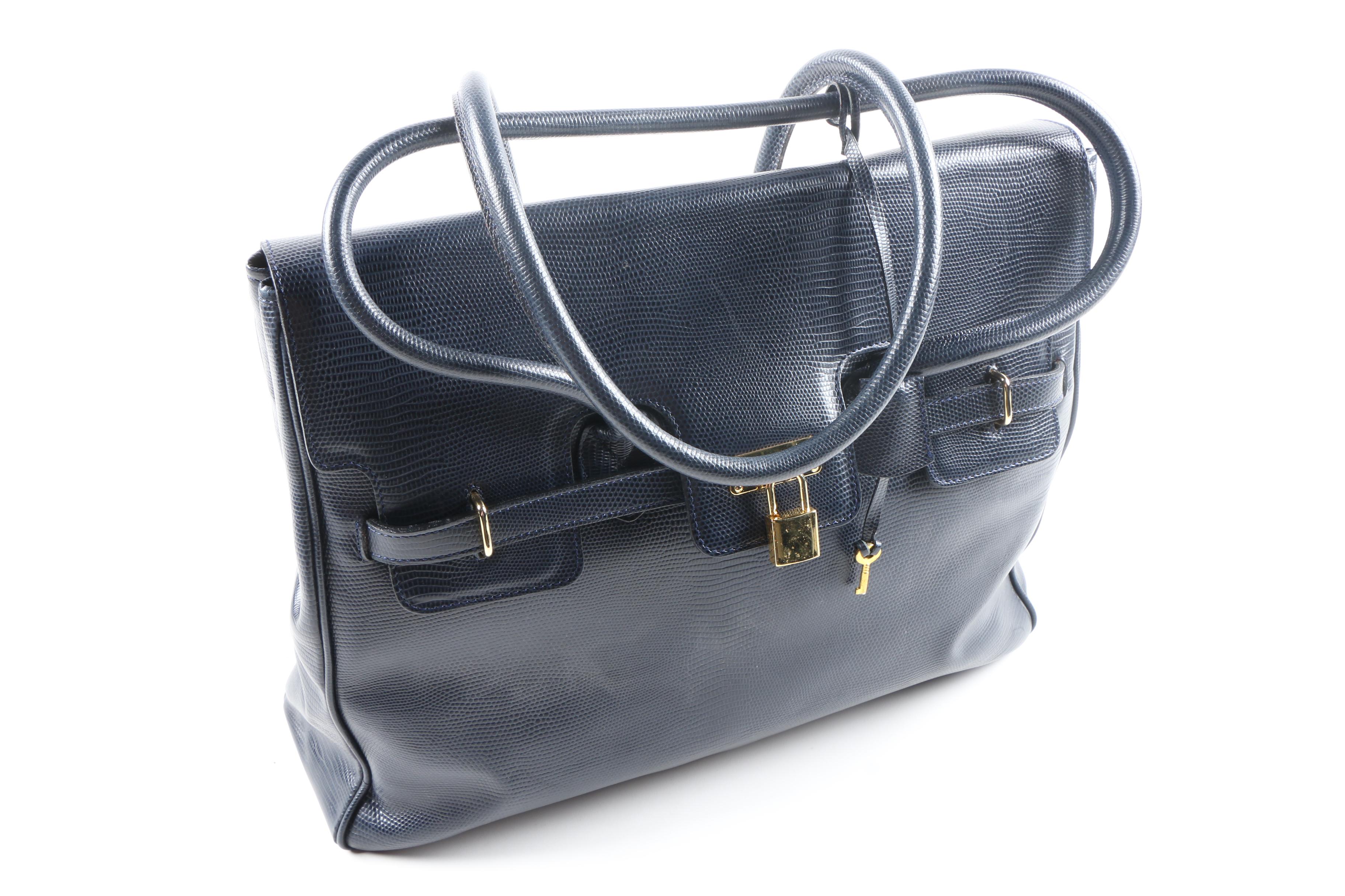 C. deSwan French Embossed Leather Handbag and Navy Blue Handbag