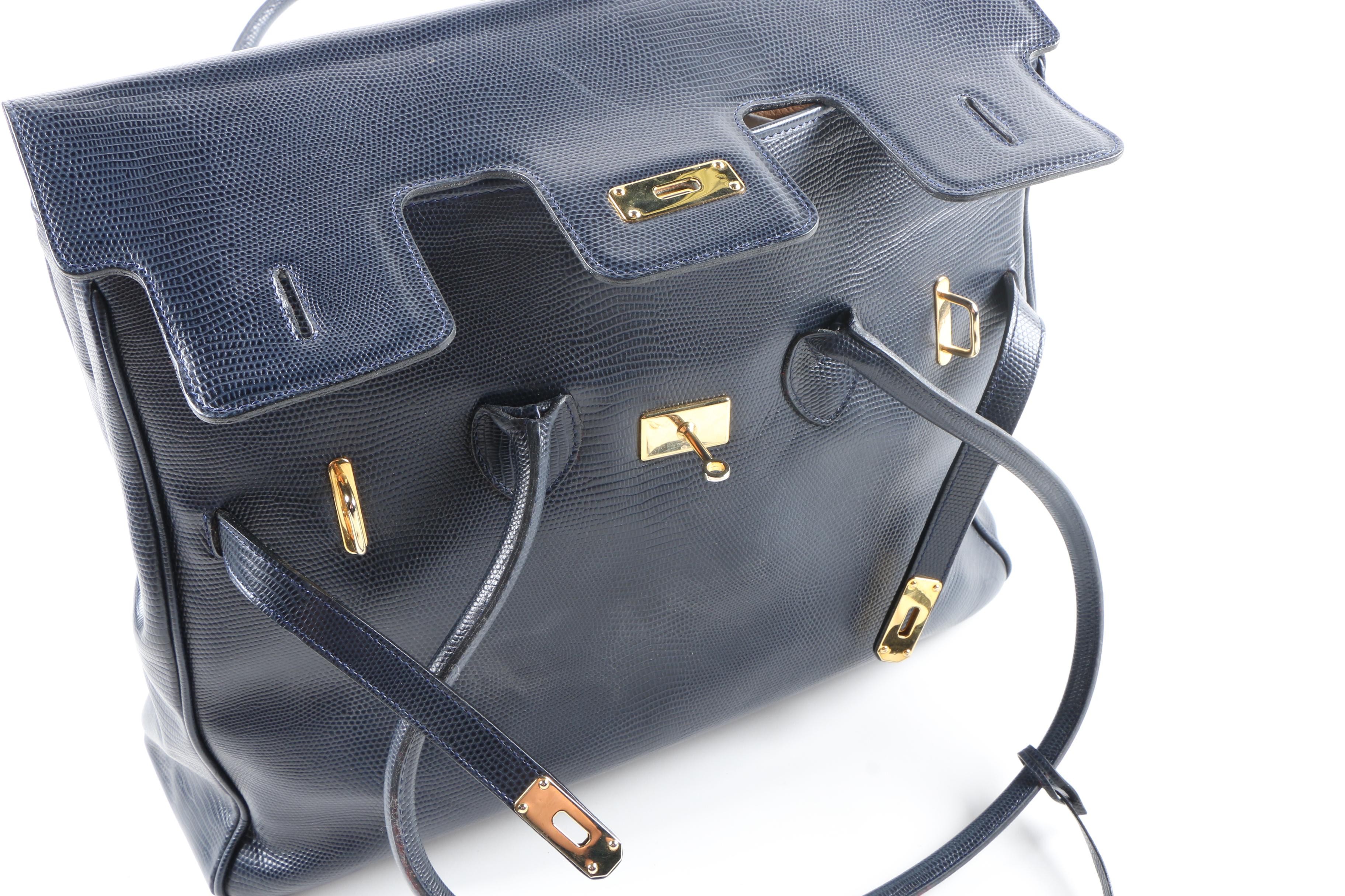 C. deSwan French Embossed Leather Handbag and Navy Blue Handbag