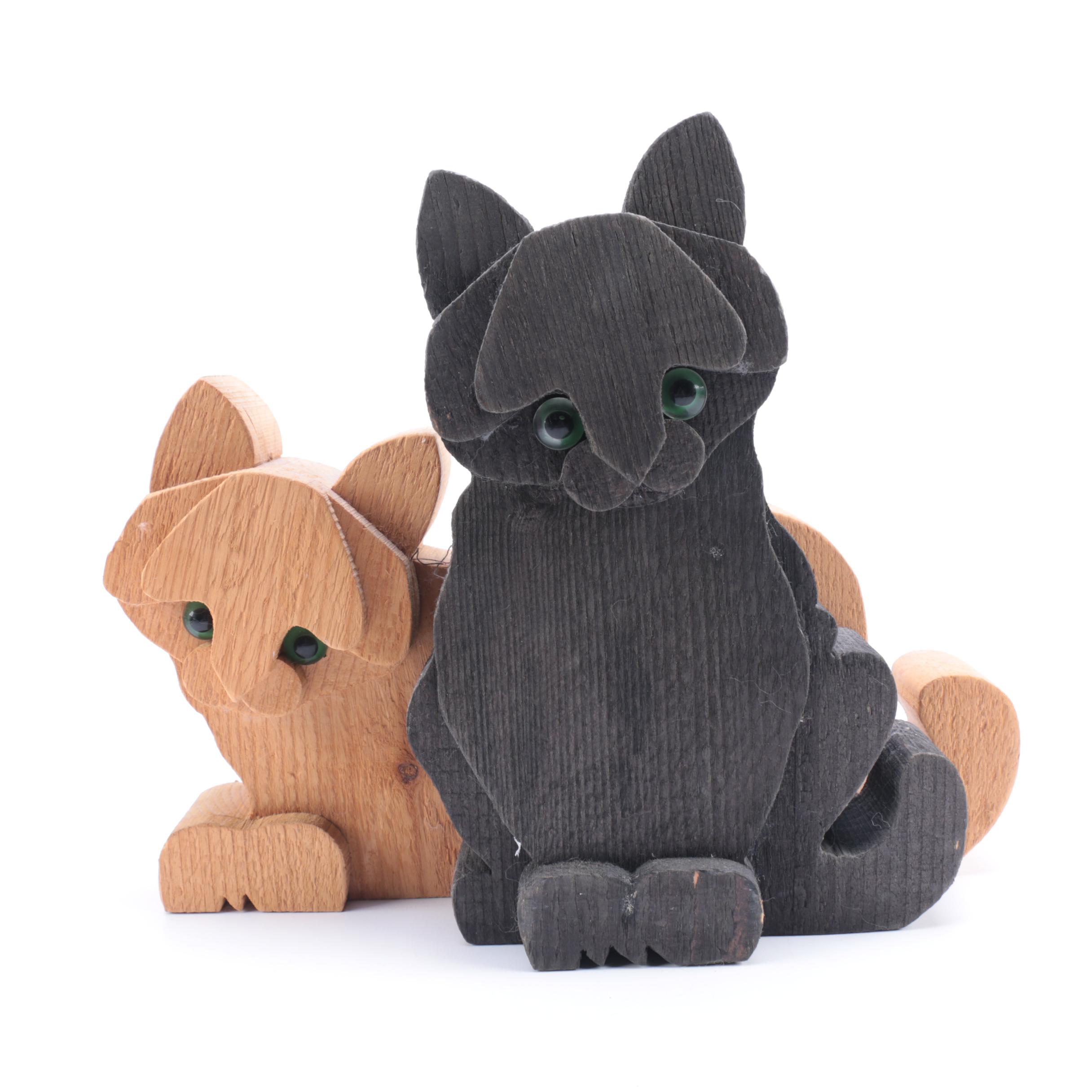 Carved Wooden Figurine of Cats