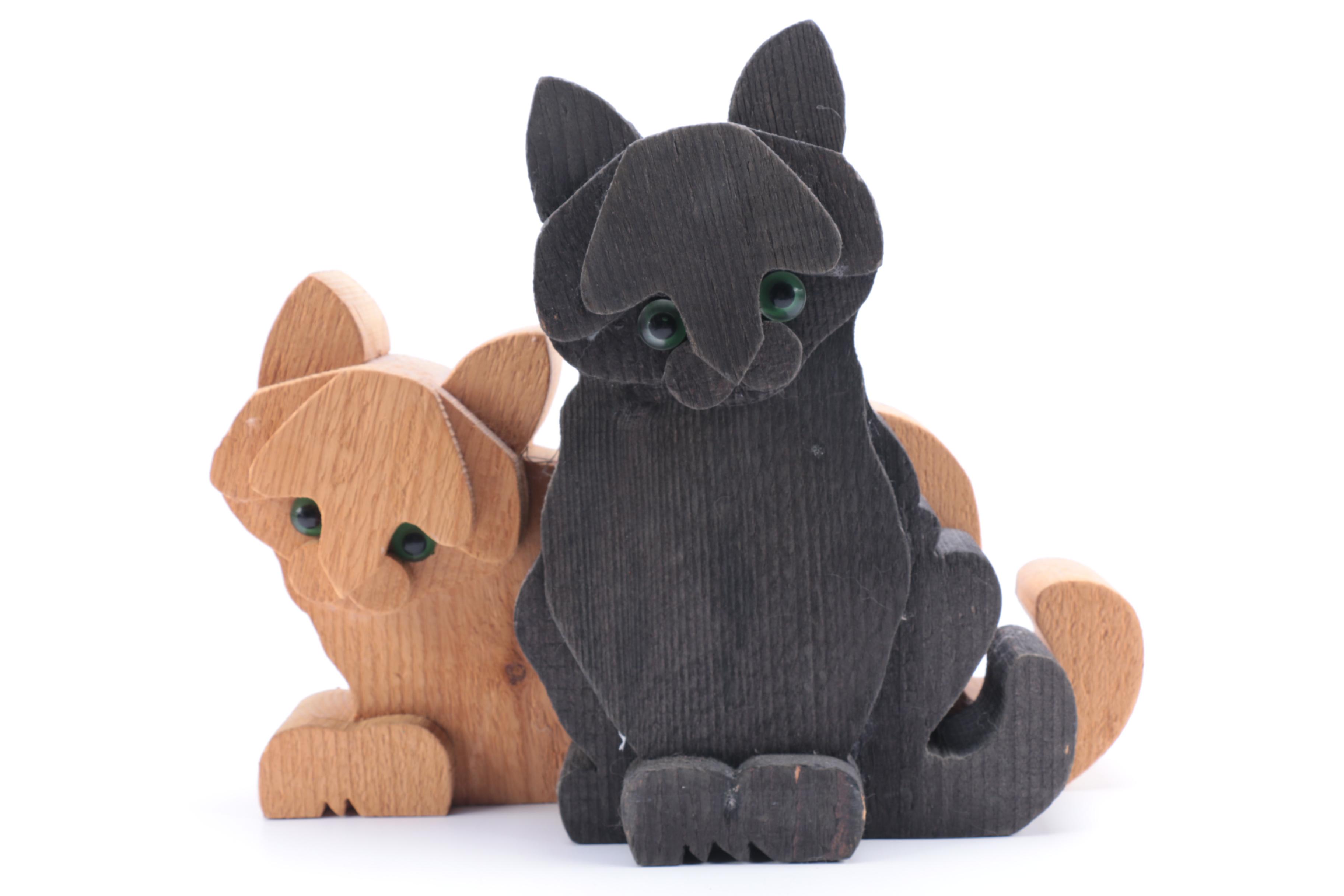 Carved Wooden Figurine of Cats