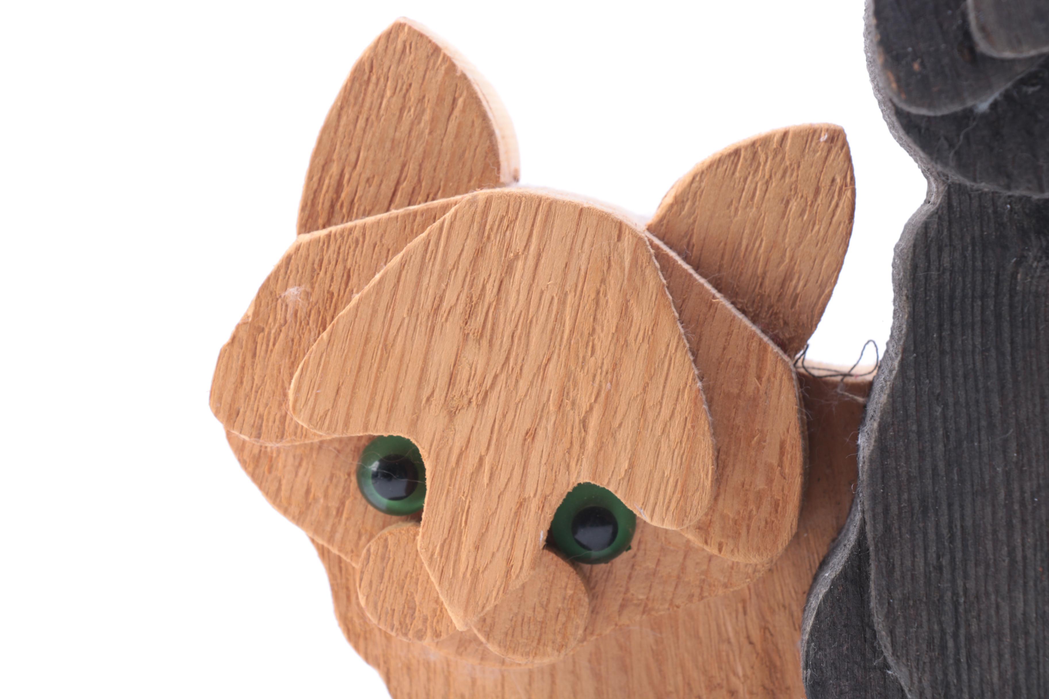 Carved Wooden Figurine of Cats