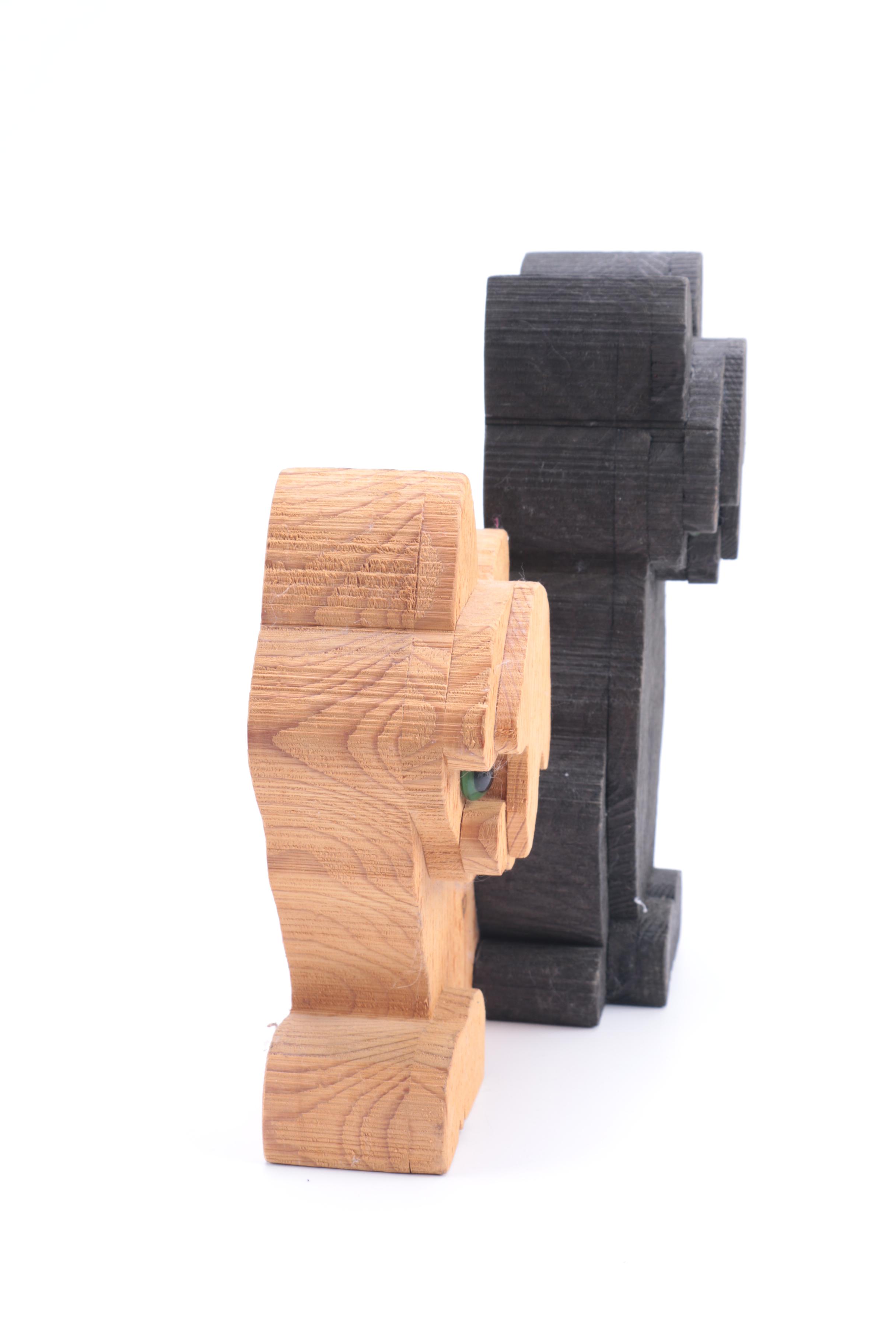 Carved Wooden Figurine of Cats