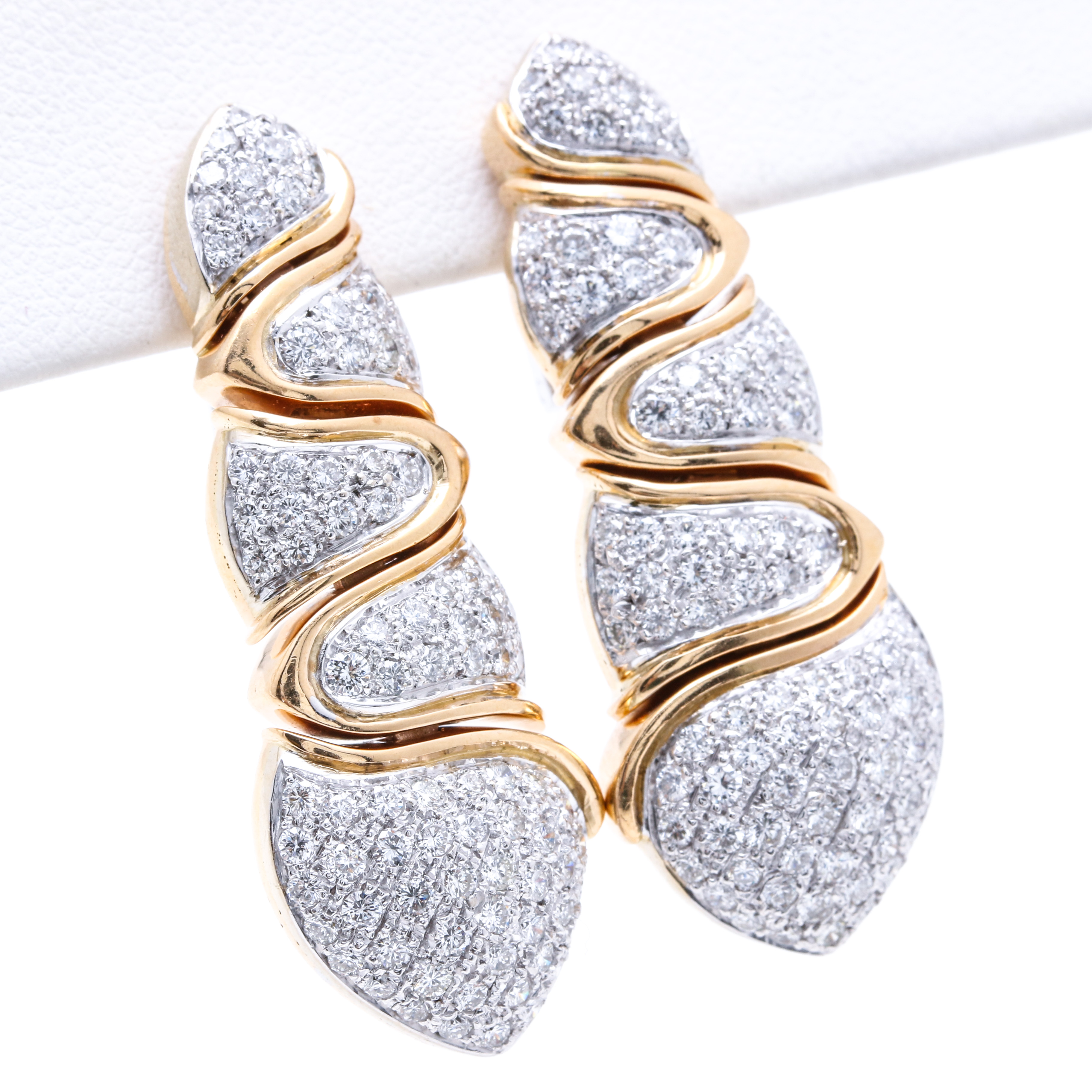 18K Two Tone Gold 3.90 CTW Diamond Drop Earrings