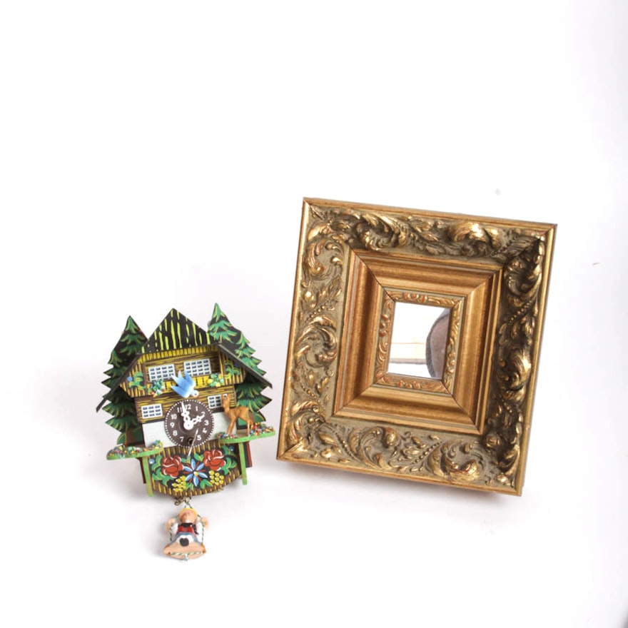 Miniature German Cuckoo Clock and Accent Mirror