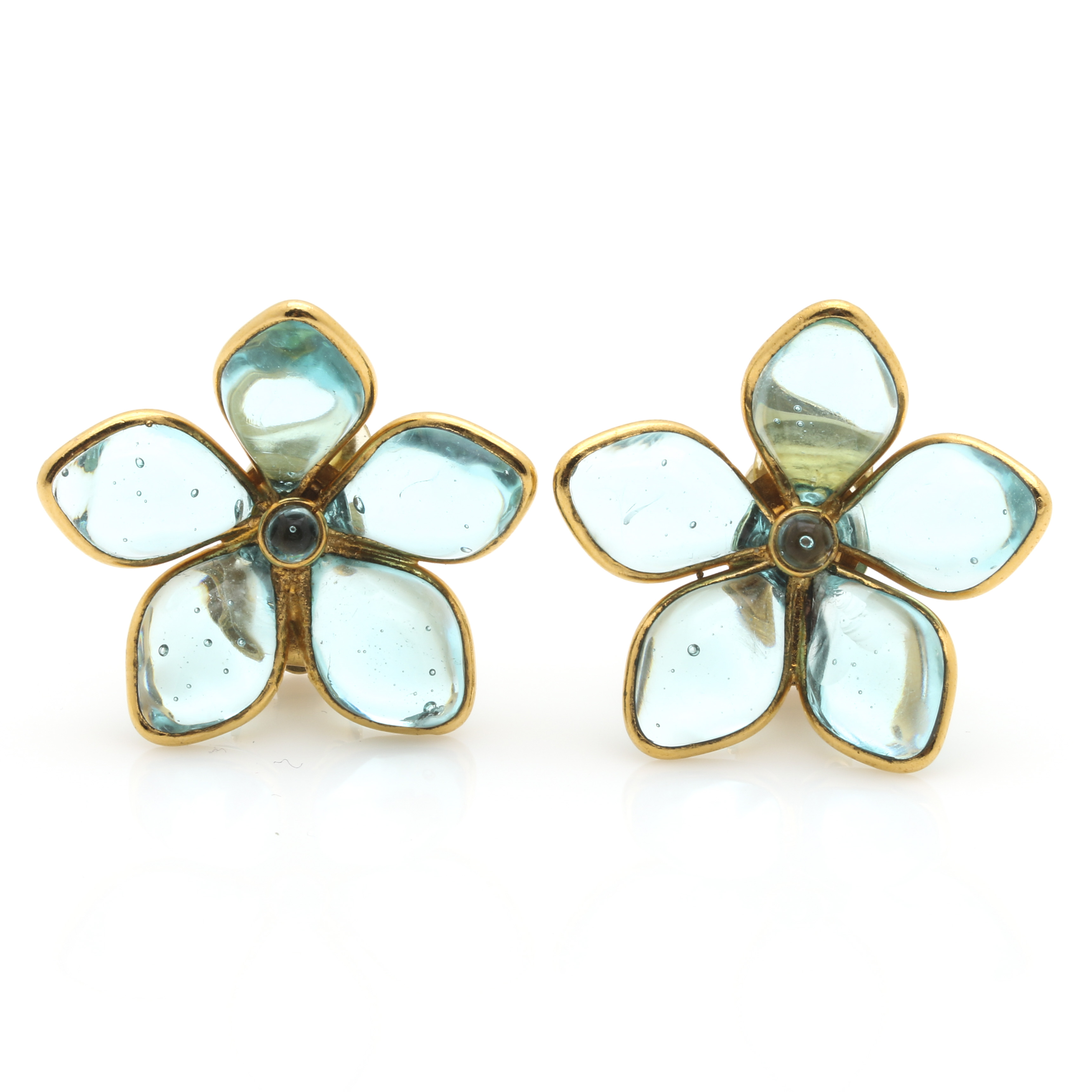 Vintage Histoire De Verre by Gripoix Poured Glass Flower Clip On Earrings