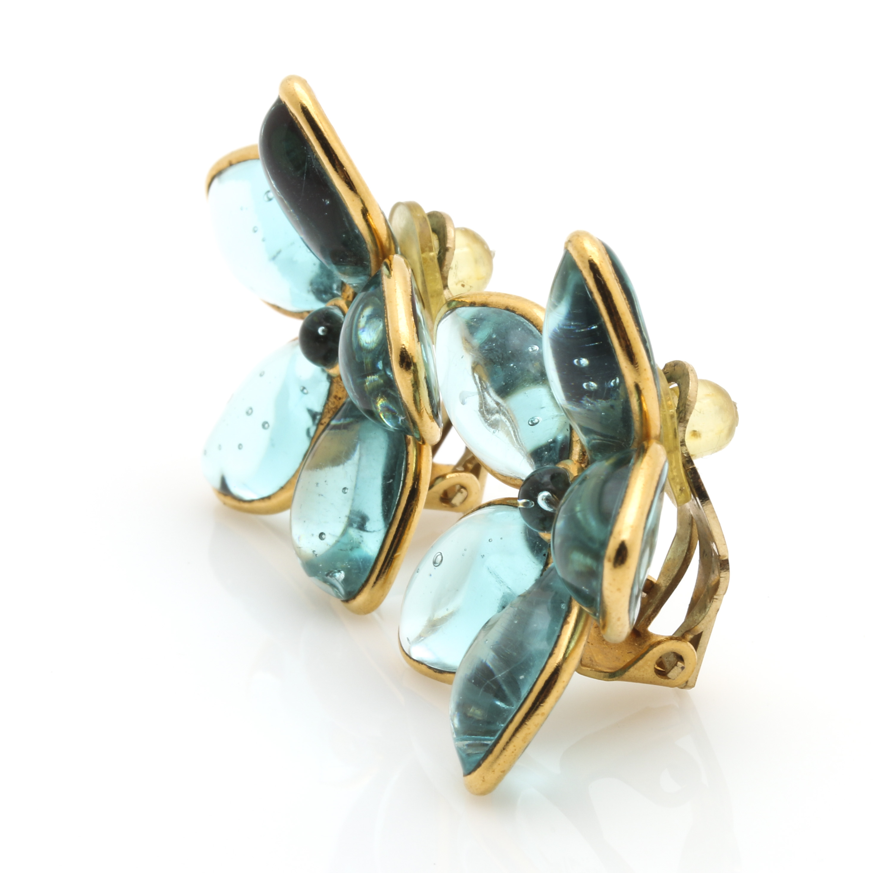 Vintage Histoire De Verre by Gripoix Poured Glass Flower Clip On Earrings