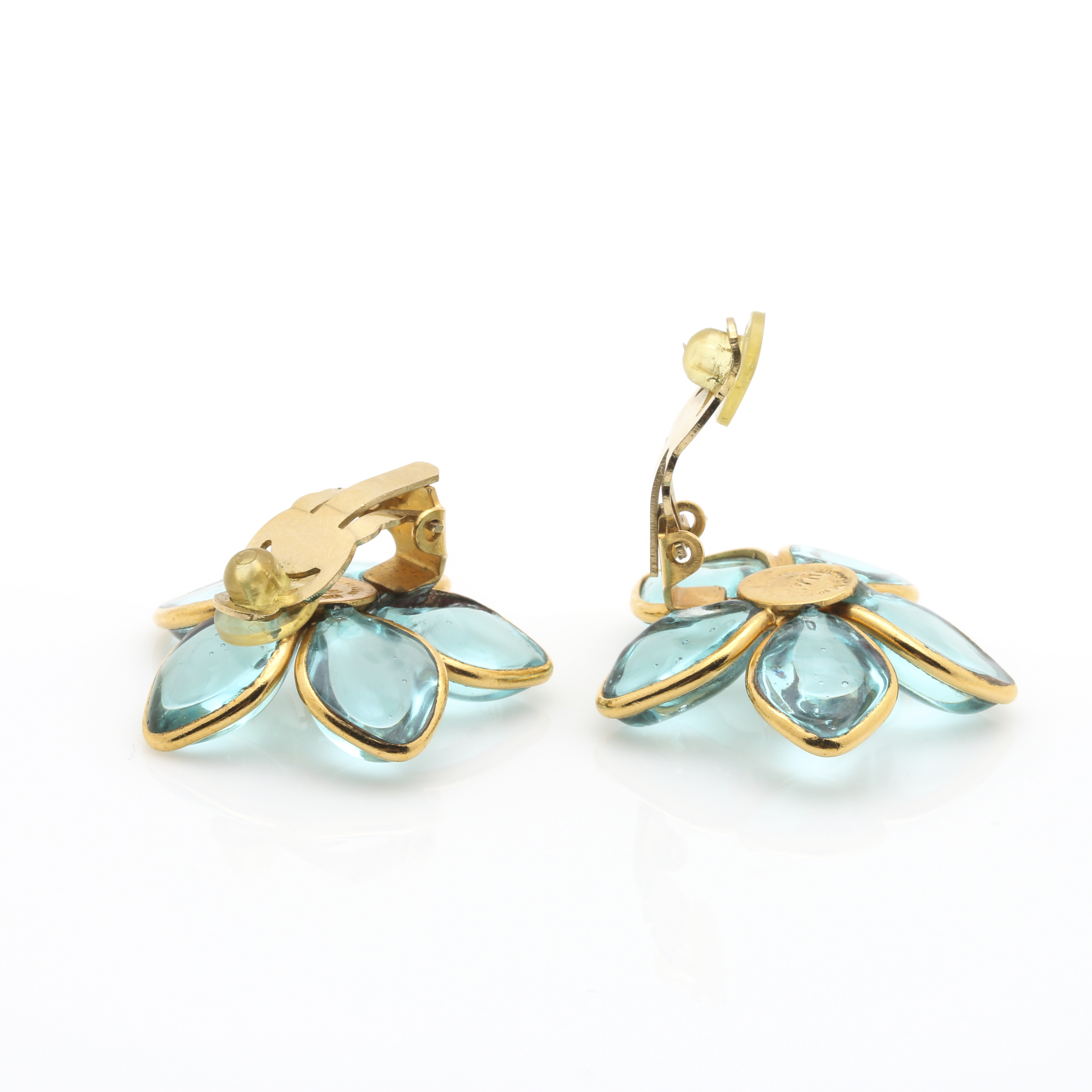 Vintage Histoire De Verre by Gripoix Poured Glass Flower Clip On Earrings