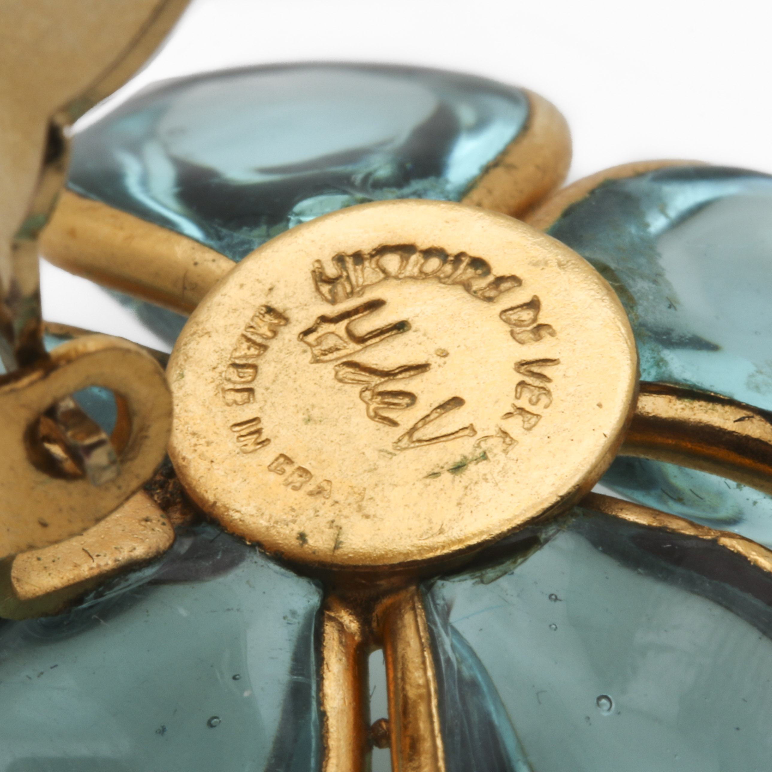 Vintage Histoire De Verre by Gripoix Poured Glass Flower Clip On Earrings