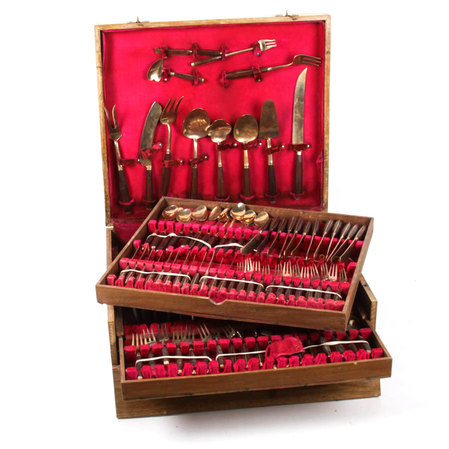 Bronze and Wood Flatware Set