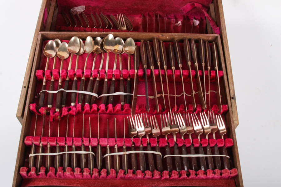 Bronze and Wood Flatware Set