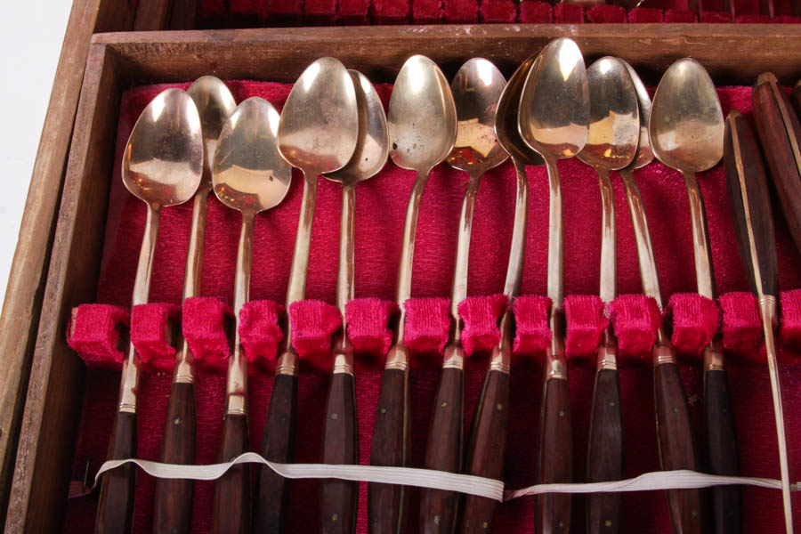 Bronze and Wood Flatware Set