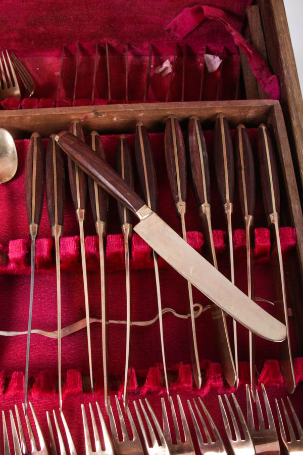 Bronze and Wood Flatware Set