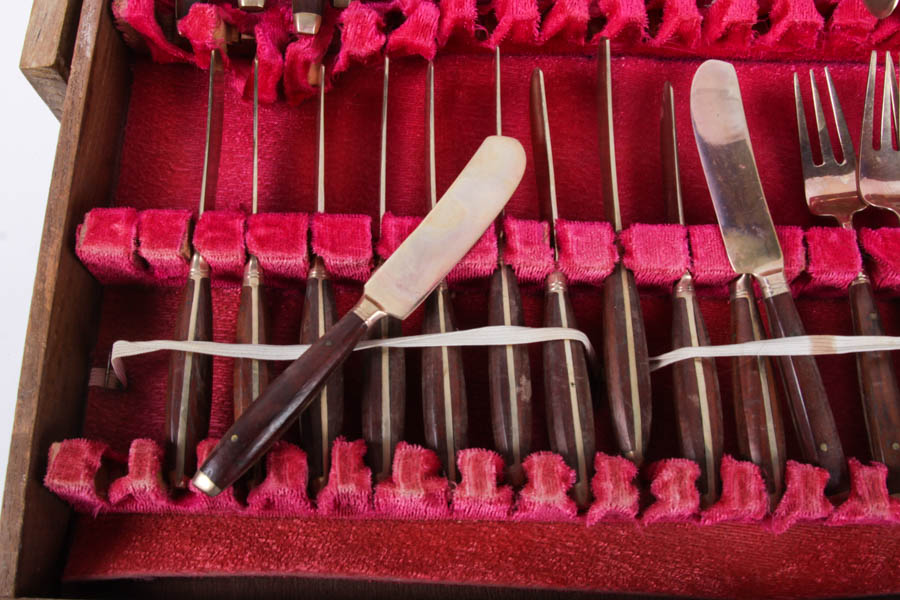 Bronze and Wood Flatware Set