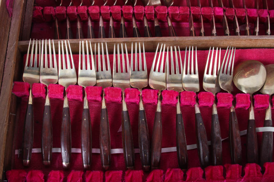 Bronze and Wood Flatware Set