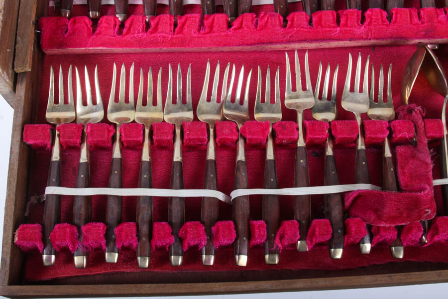 Bronze and Wood Flatware Set