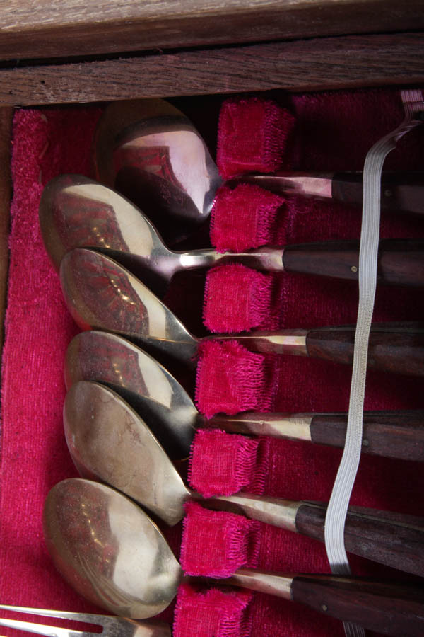 Bronze and Wood Flatware Set