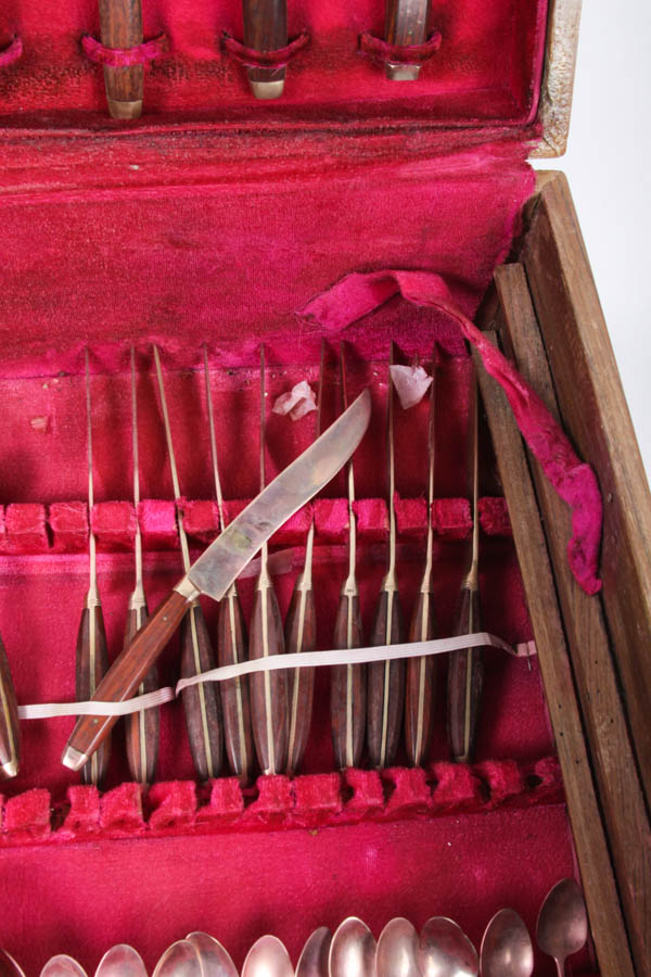 Bronze and Wood Flatware Set