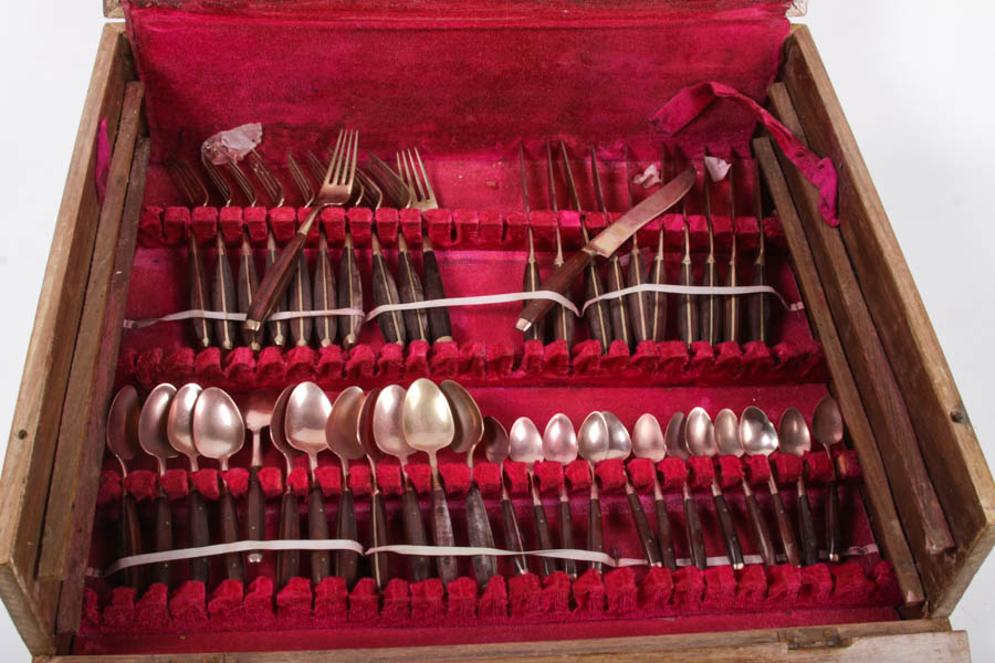Bronze and Wood Flatware Set
