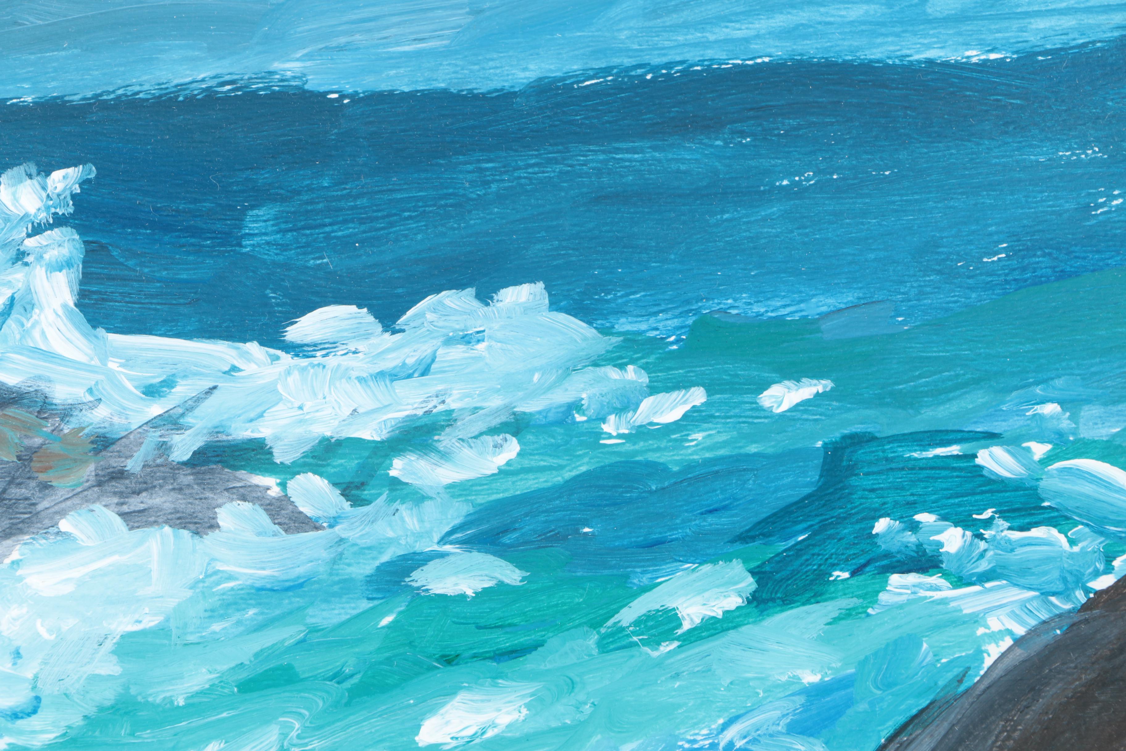 Acrylic Painting on Paper of Ocean Scene