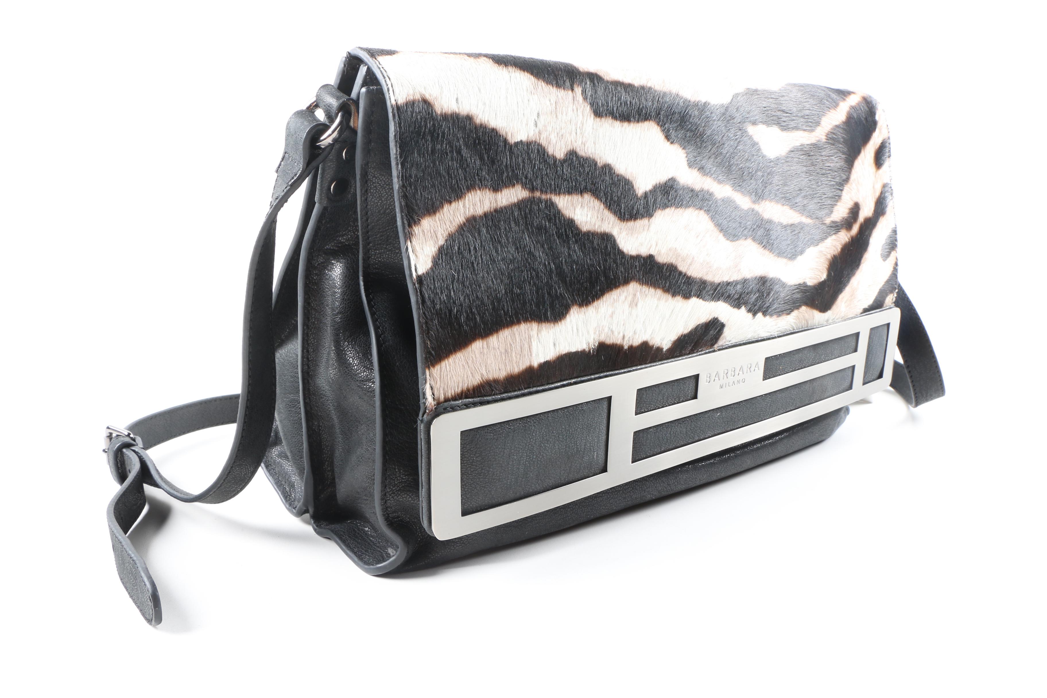 Barbara Milano Leather and Calf Fur Crossbody Bag