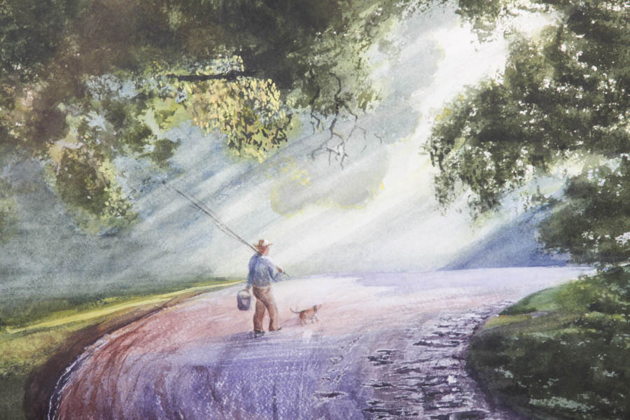 Damon Ralph Watercolor and Gouache Painting of Early Morning Walk