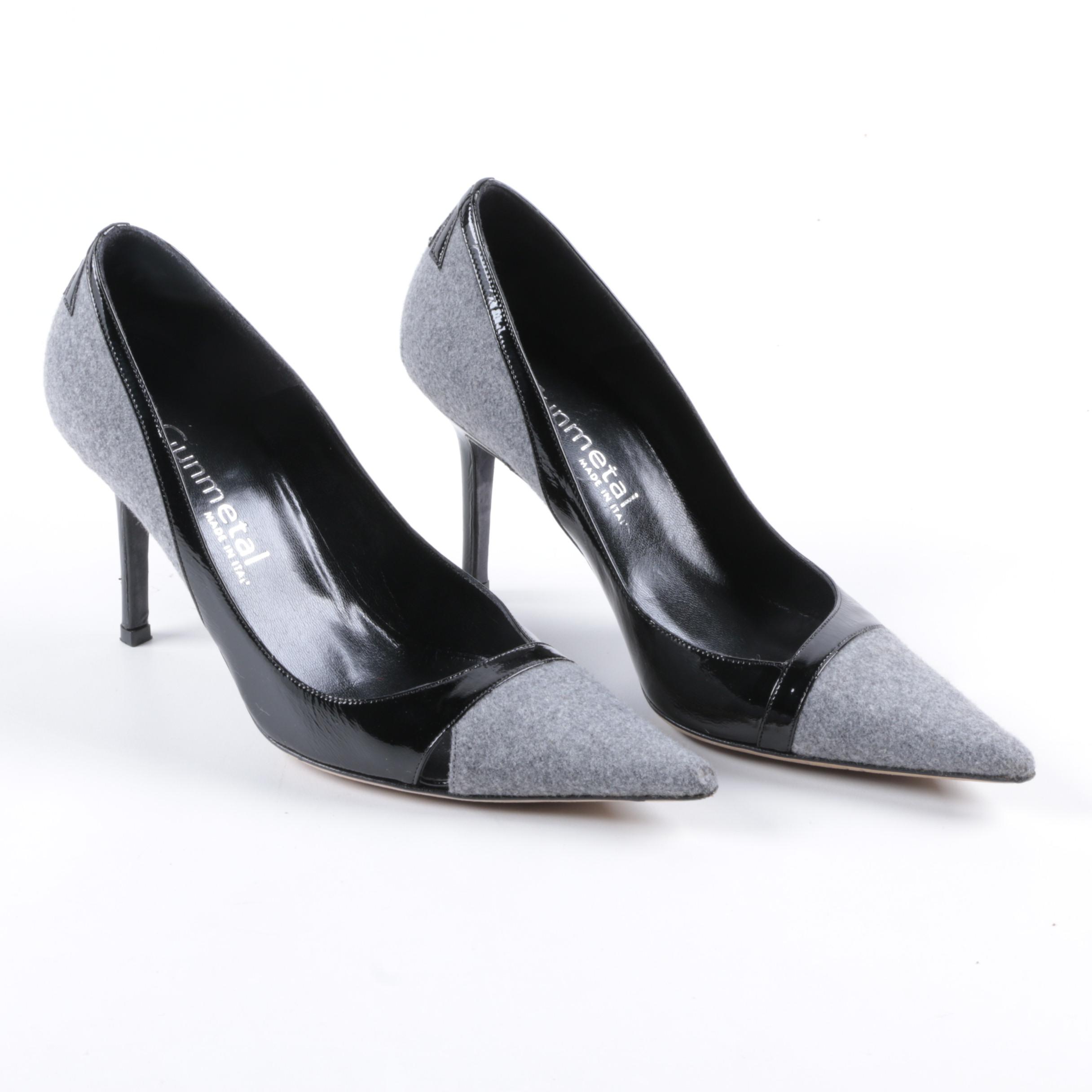 Pair of Felt and Patent Leather Italian Made Heels by Gunmetal