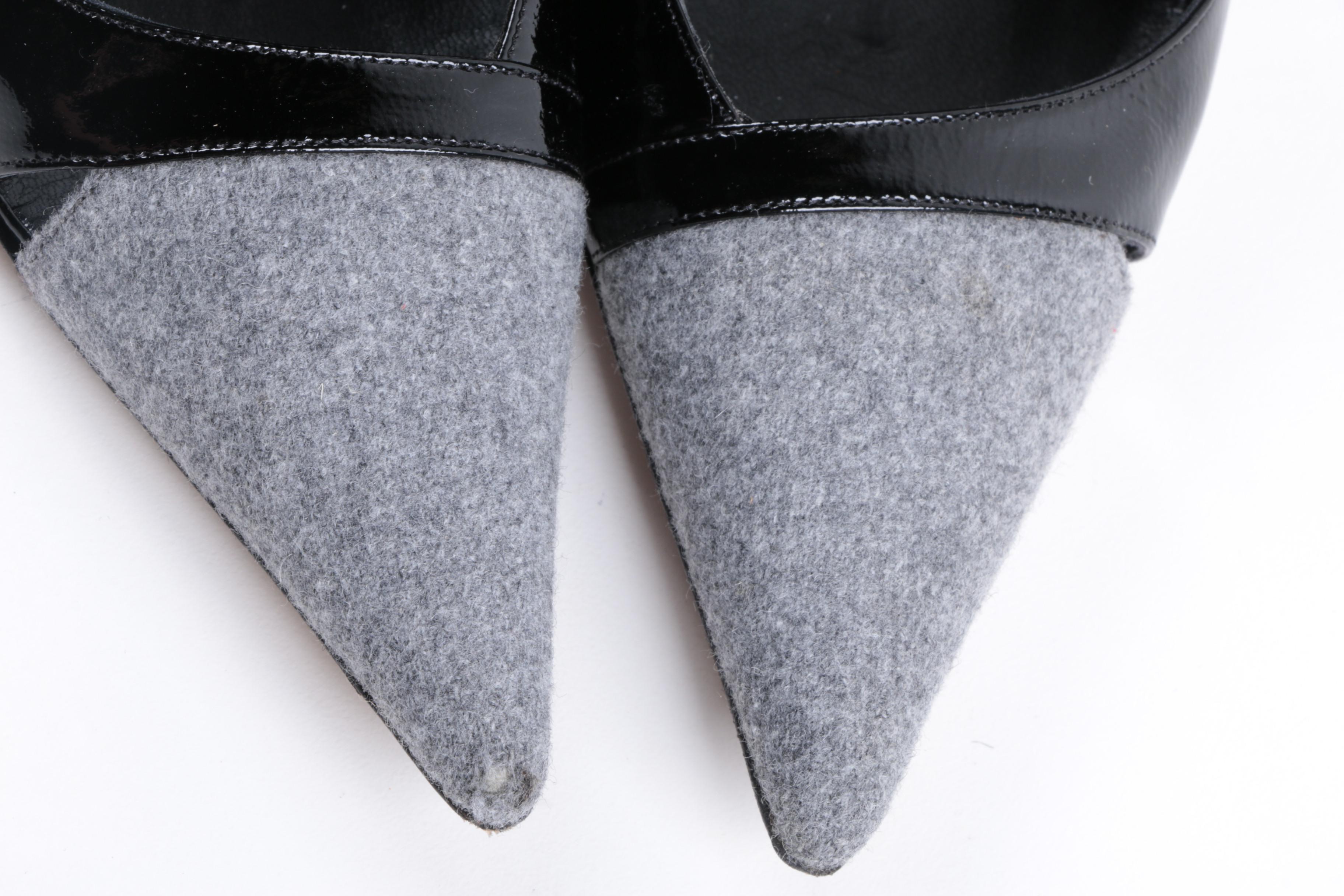 Pair of Felt and Patent Leather Italian Made Heels by Gunmetal