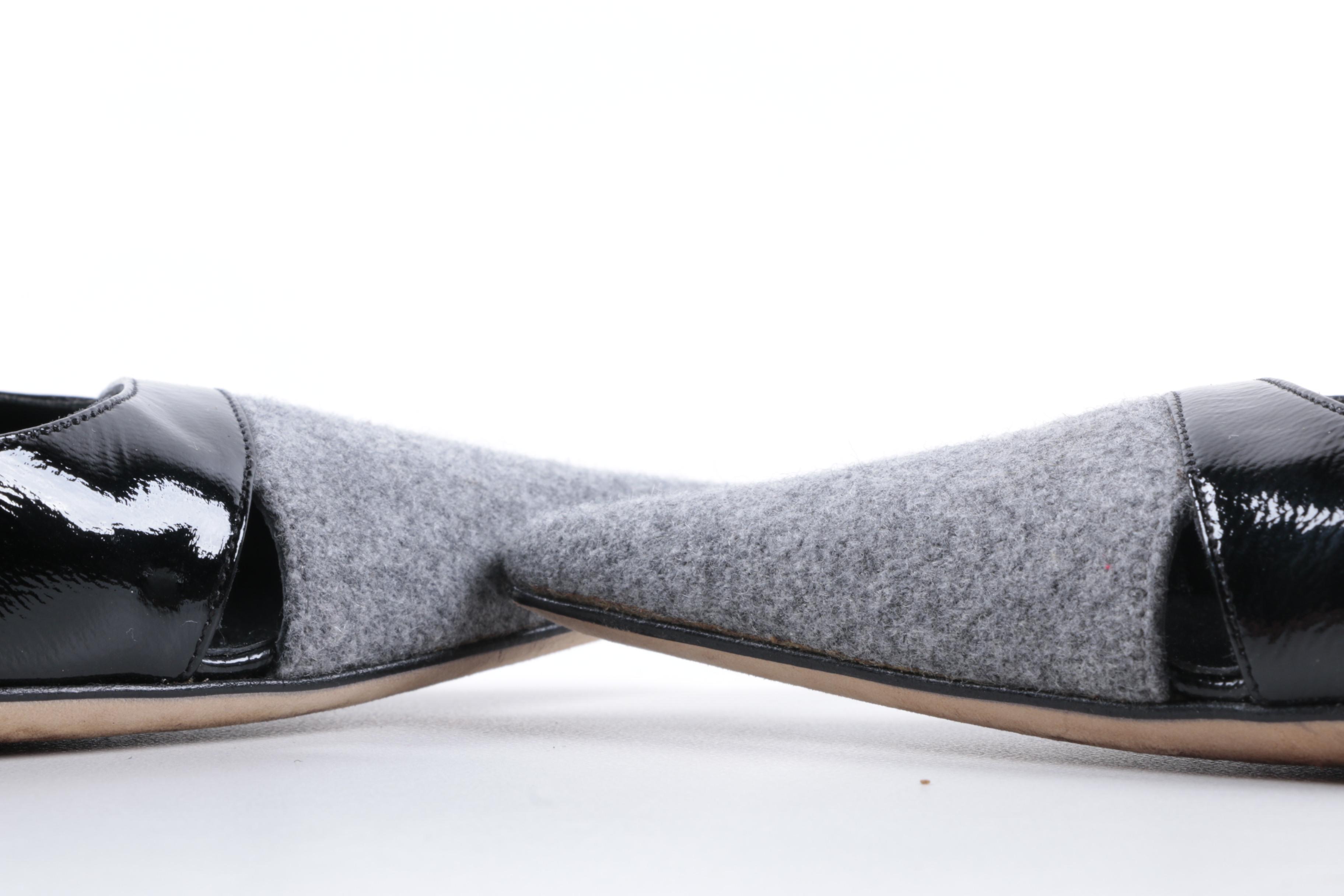 Pair of Felt and Patent Leather Italian Made Heels by Gunmetal