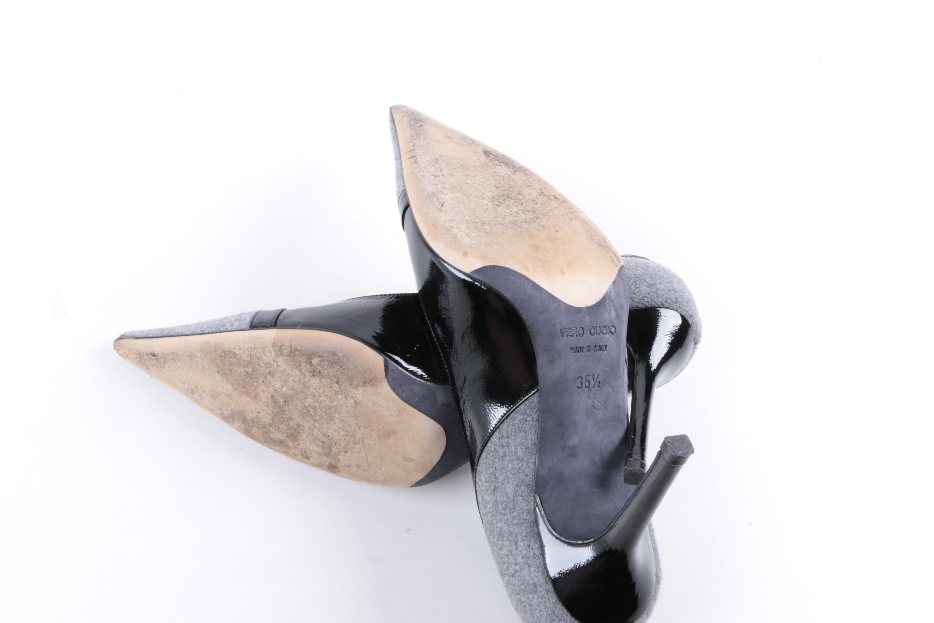 Pair of Felt and Patent Leather Italian Made Heels by Gunmetal