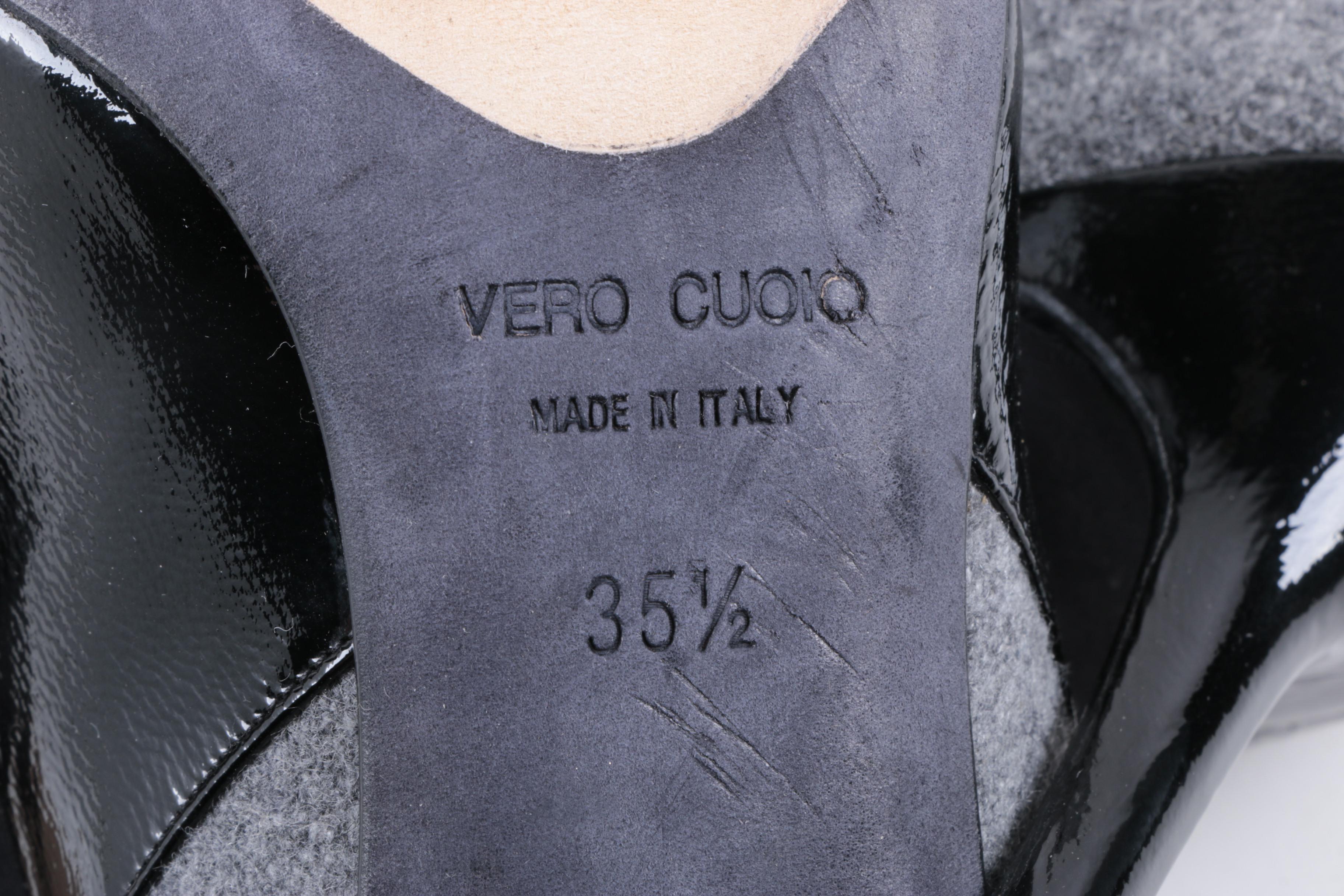 Pair of Felt and Patent Leather Italian Made Heels by Gunmetal