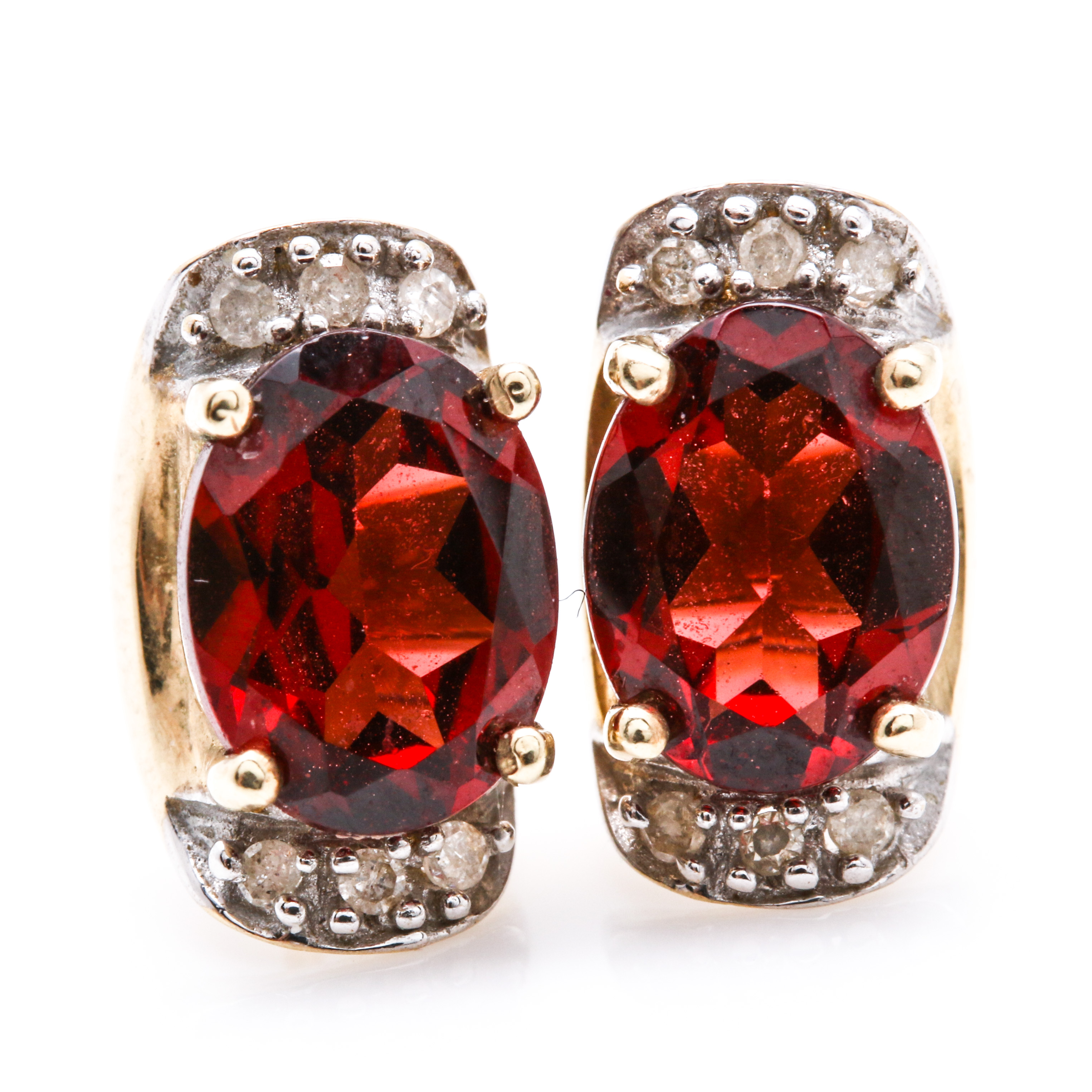 10K Yellow Gold Garnet Diamond Earrings and Pendant