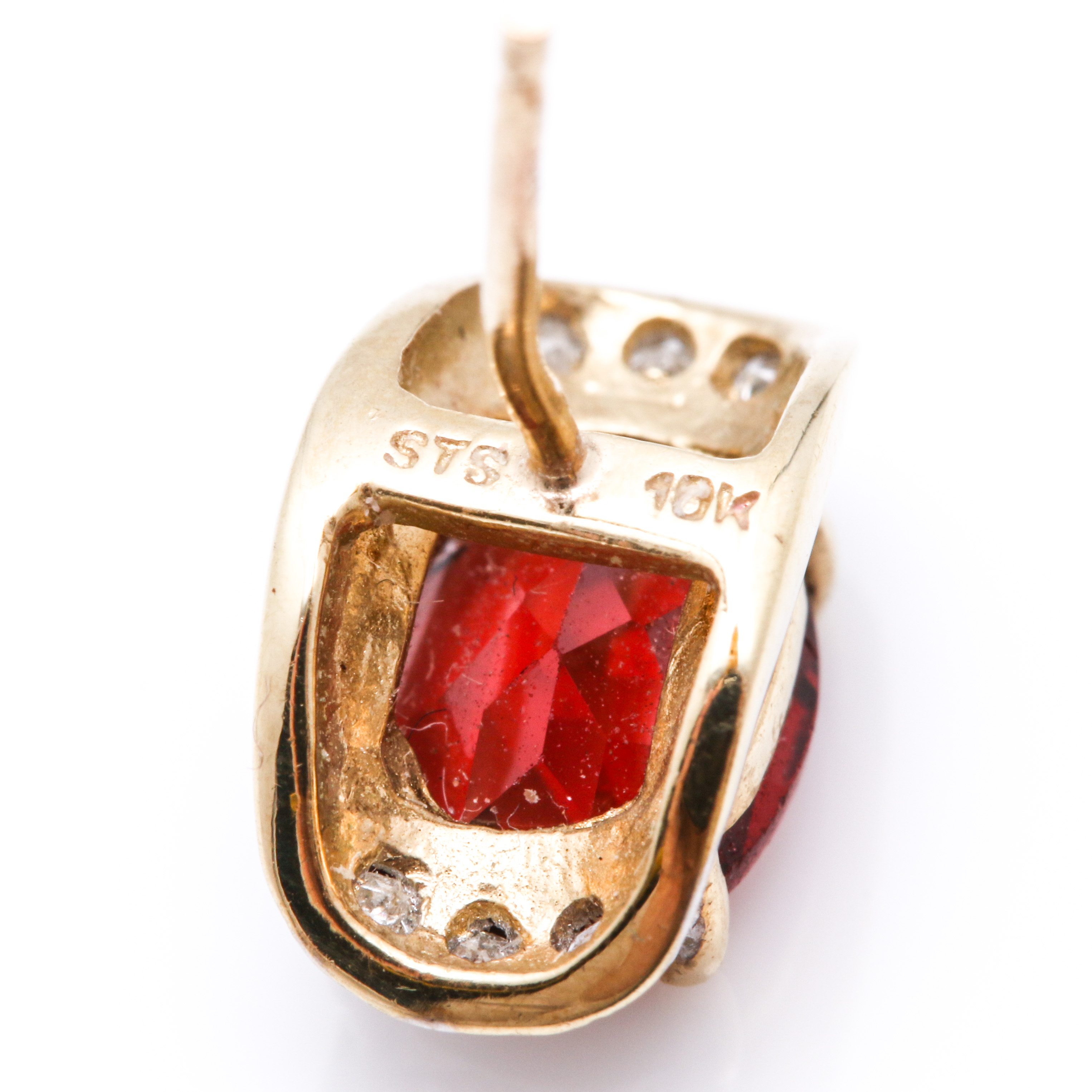 10K Yellow Gold Garnet Diamond Earrings and Pendant