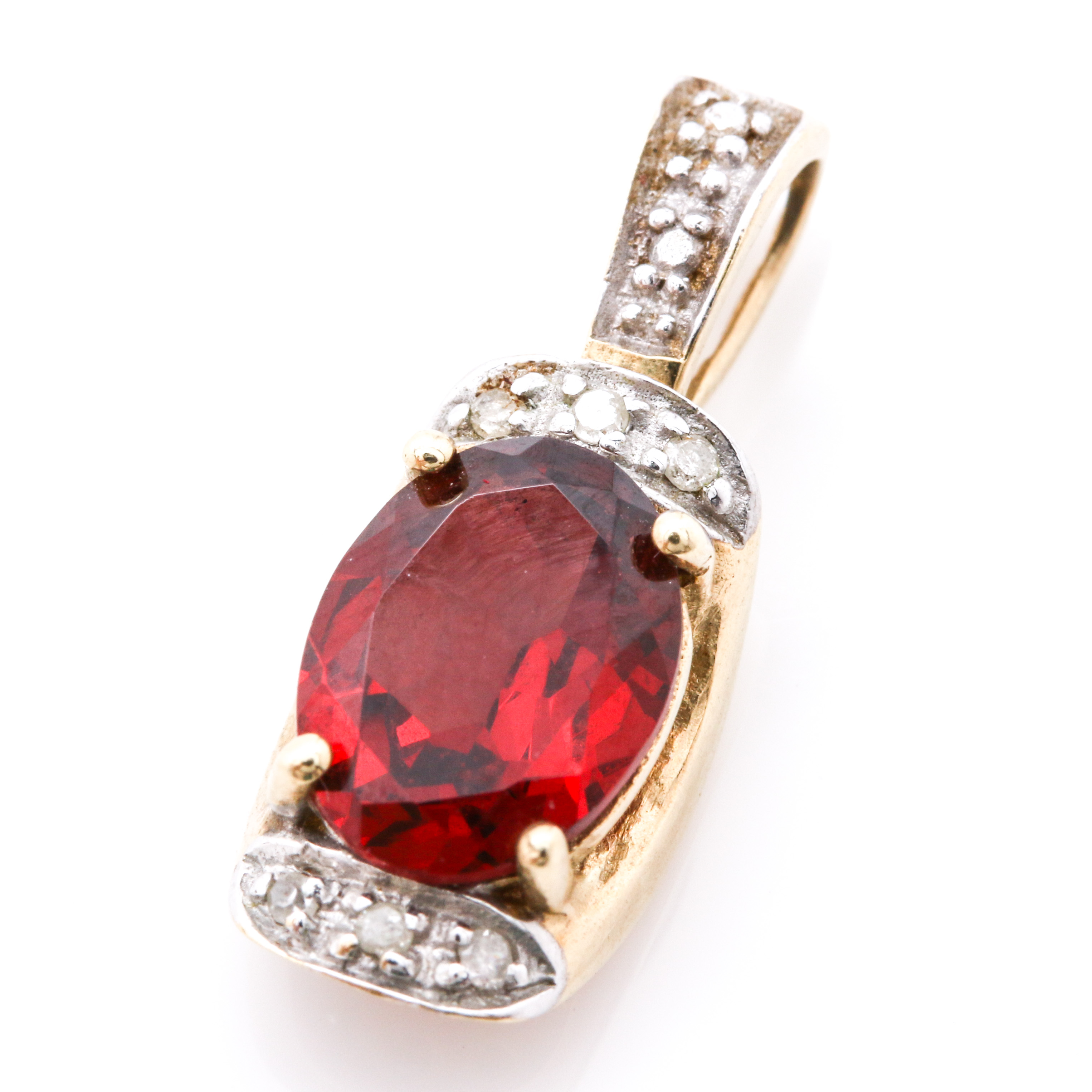 10K Yellow Gold Garnet Diamond Earrings and Pendant
