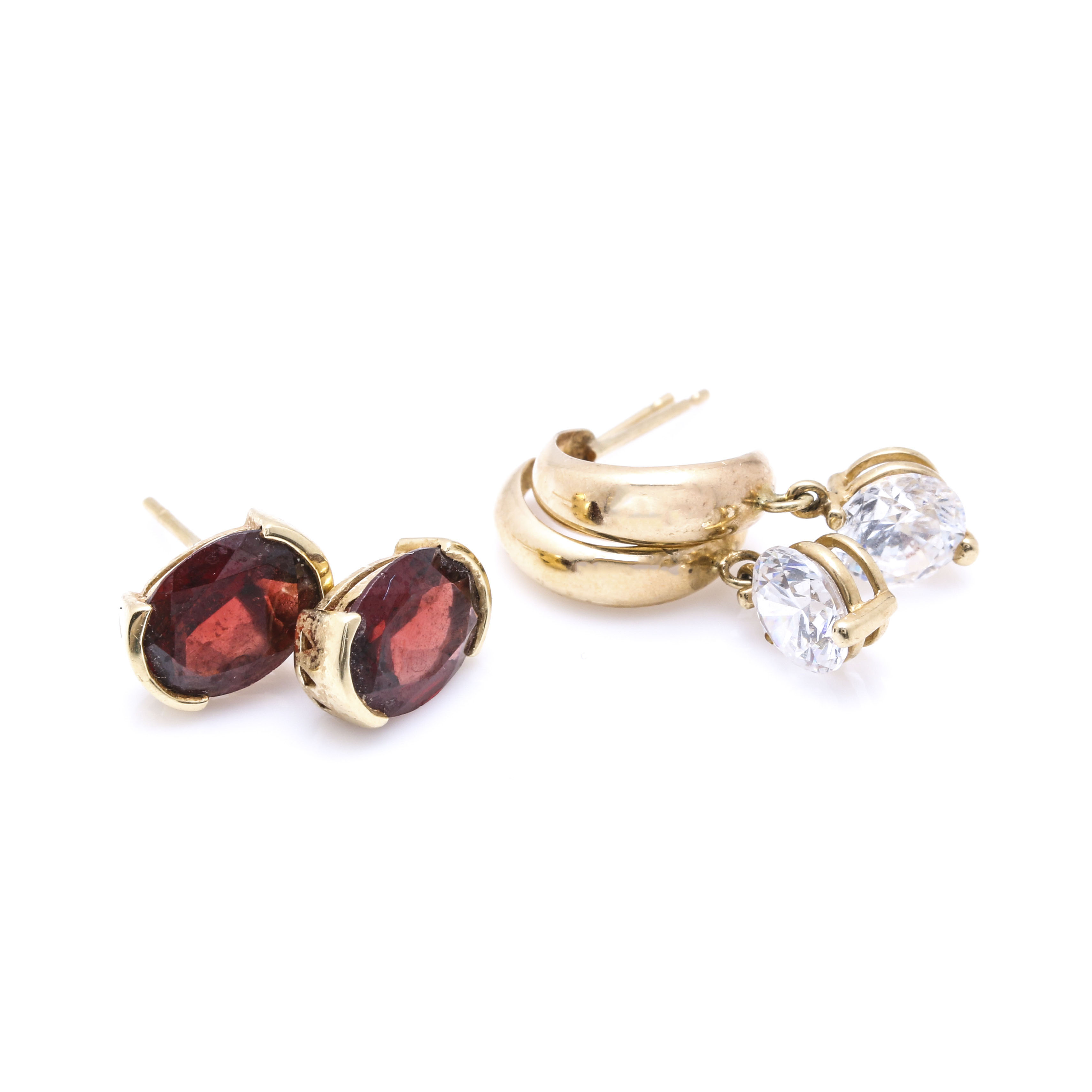 14K Yellow Gold Garnet and Cubic Zirconia Earrings