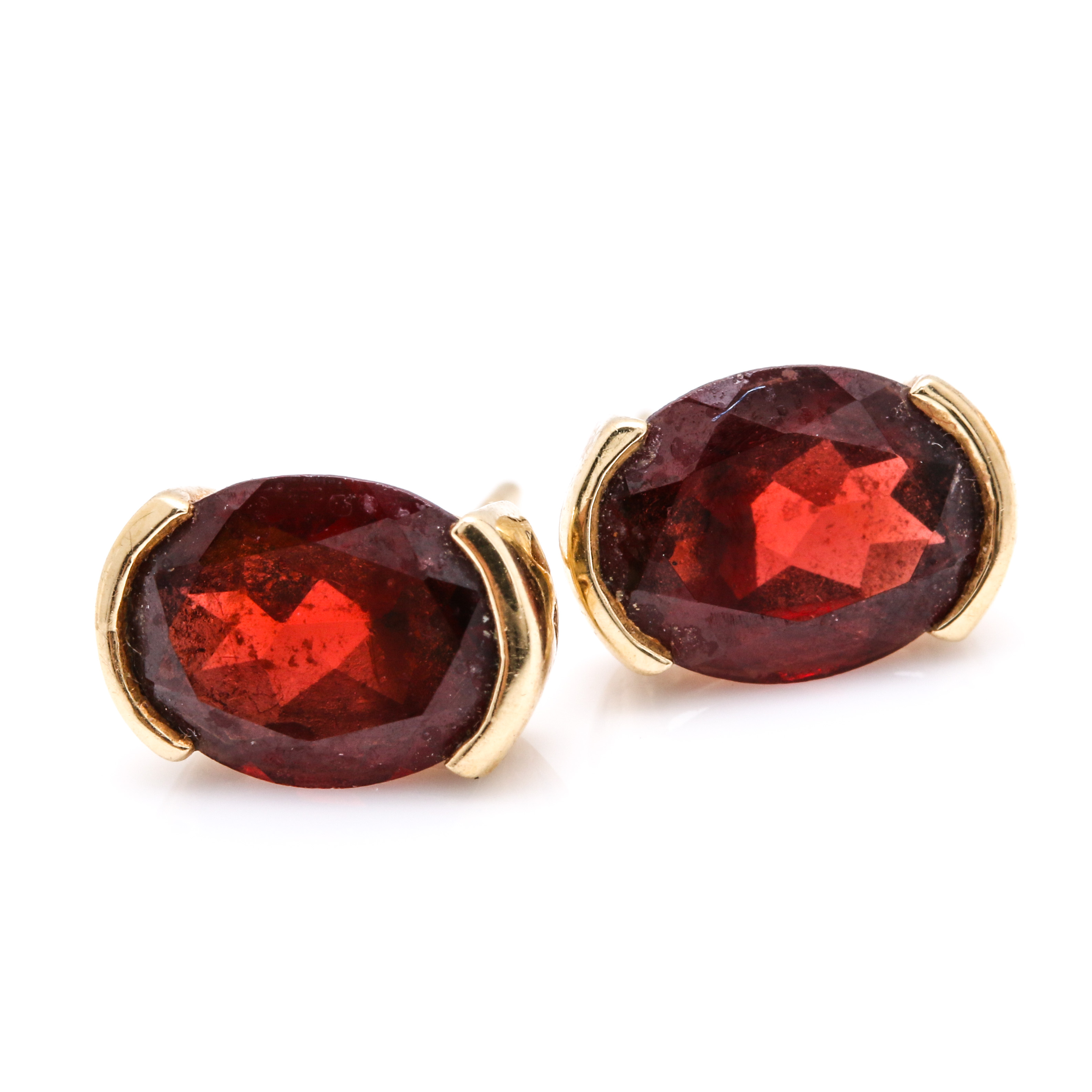 14K Yellow Gold Garnet and Cubic Zirconia Earrings