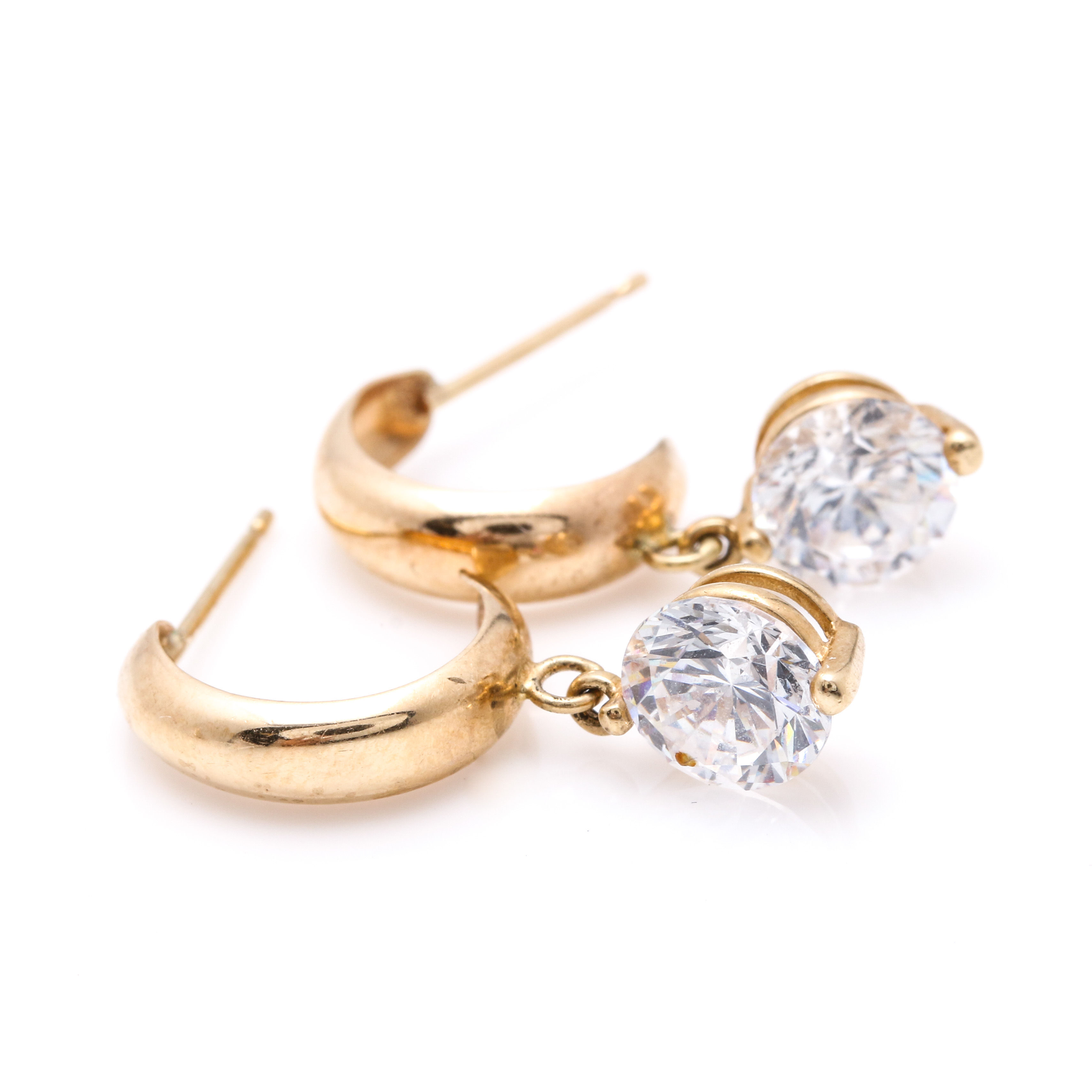 14K Yellow Gold Garnet and Cubic Zirconia Earrings
