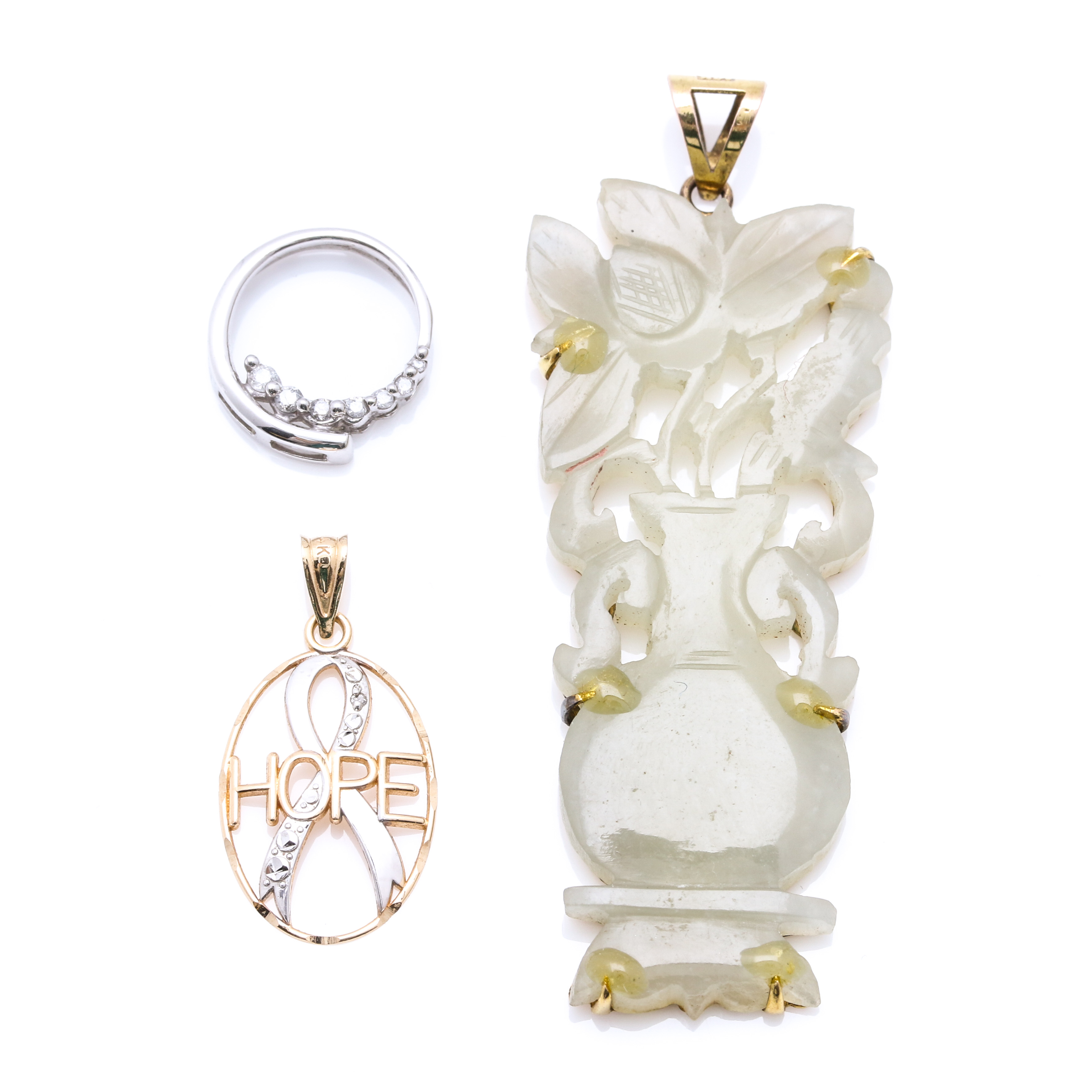 Mixed Gold Diamond and Bowenite Pendants