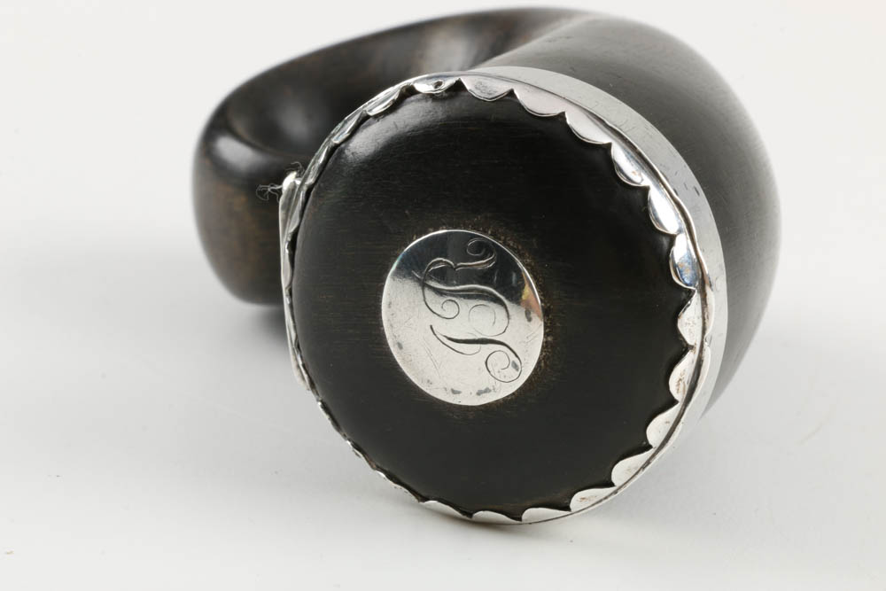 19th Century Scottish Horn Snuff Box with Sterling Silver Rim