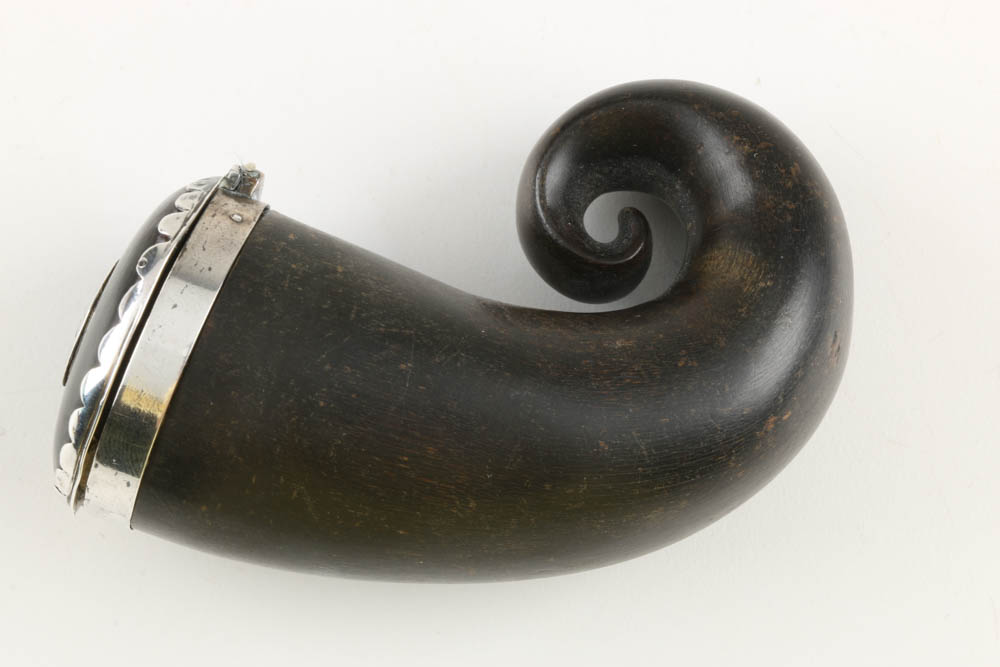 19th Century Scottish Horn Snuff Box with Sterling Silver Rim